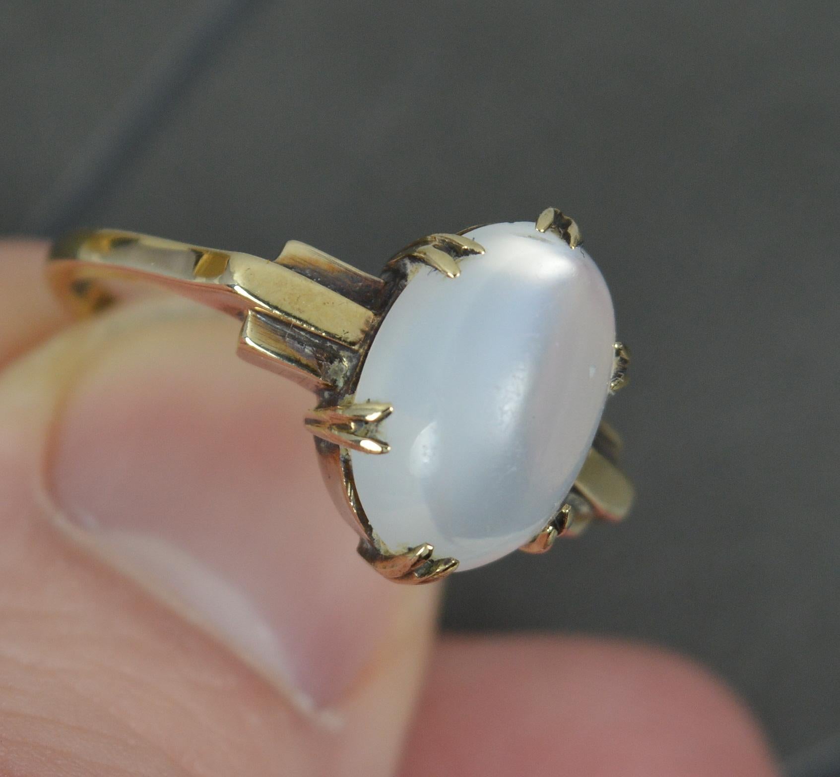 Cabochon Rare Art Deco Large Moonstone and 9 Carat Gold Solitaire Ring For Sale