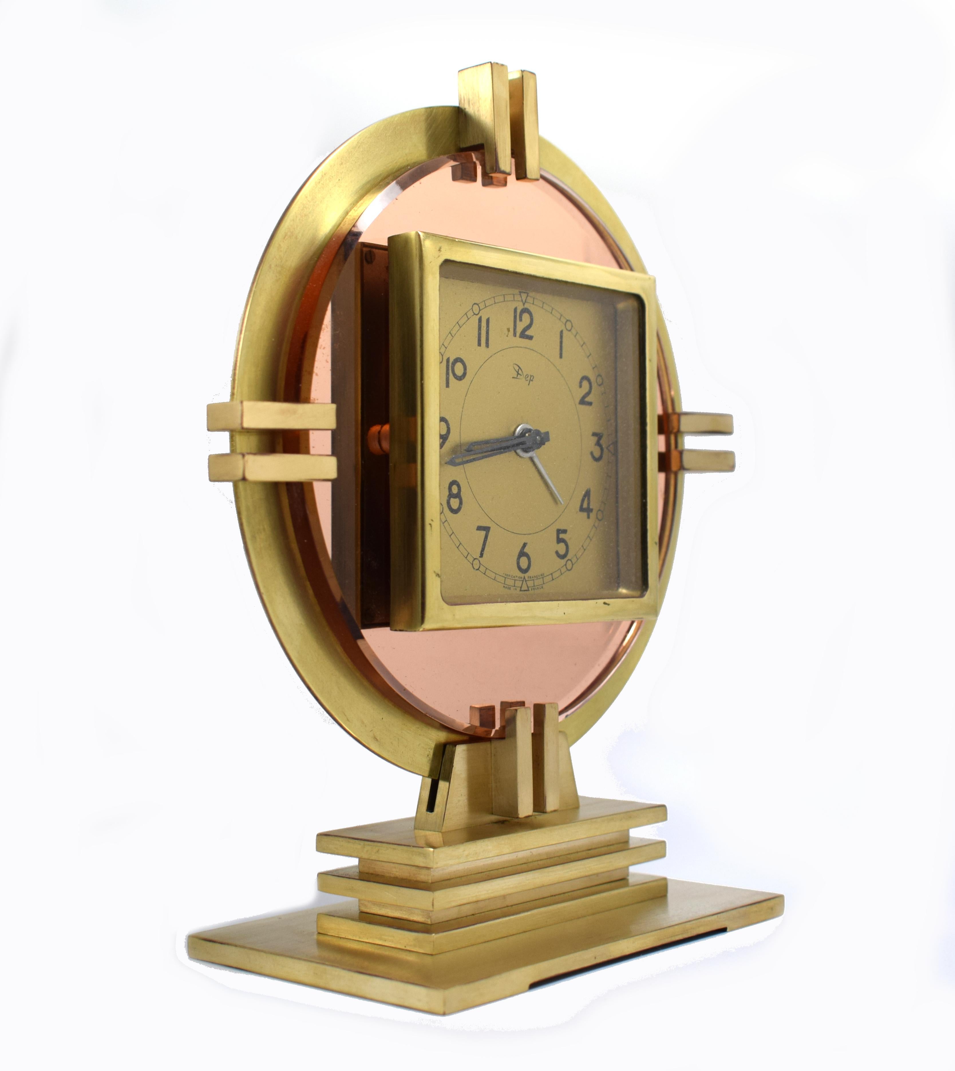 These types of clocks don't come along very often and so are delighted to be able to show you this superb 1930s Art Deco modernist machine age clock made by Dep and originating from France. The eight day wind up movement has been fully and