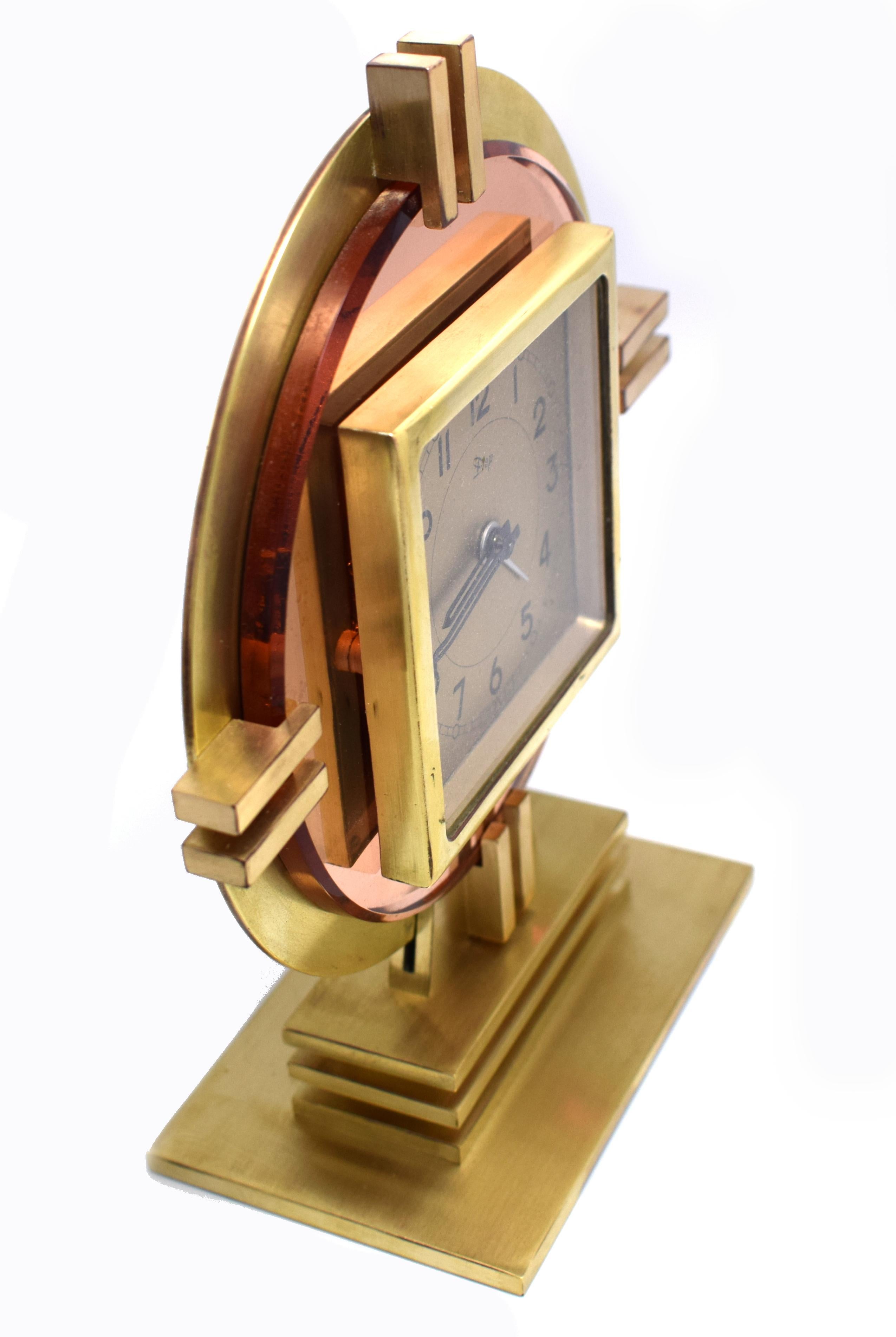 Brass Rare Art Deco Machine Age Clock by Dep, circa 1930