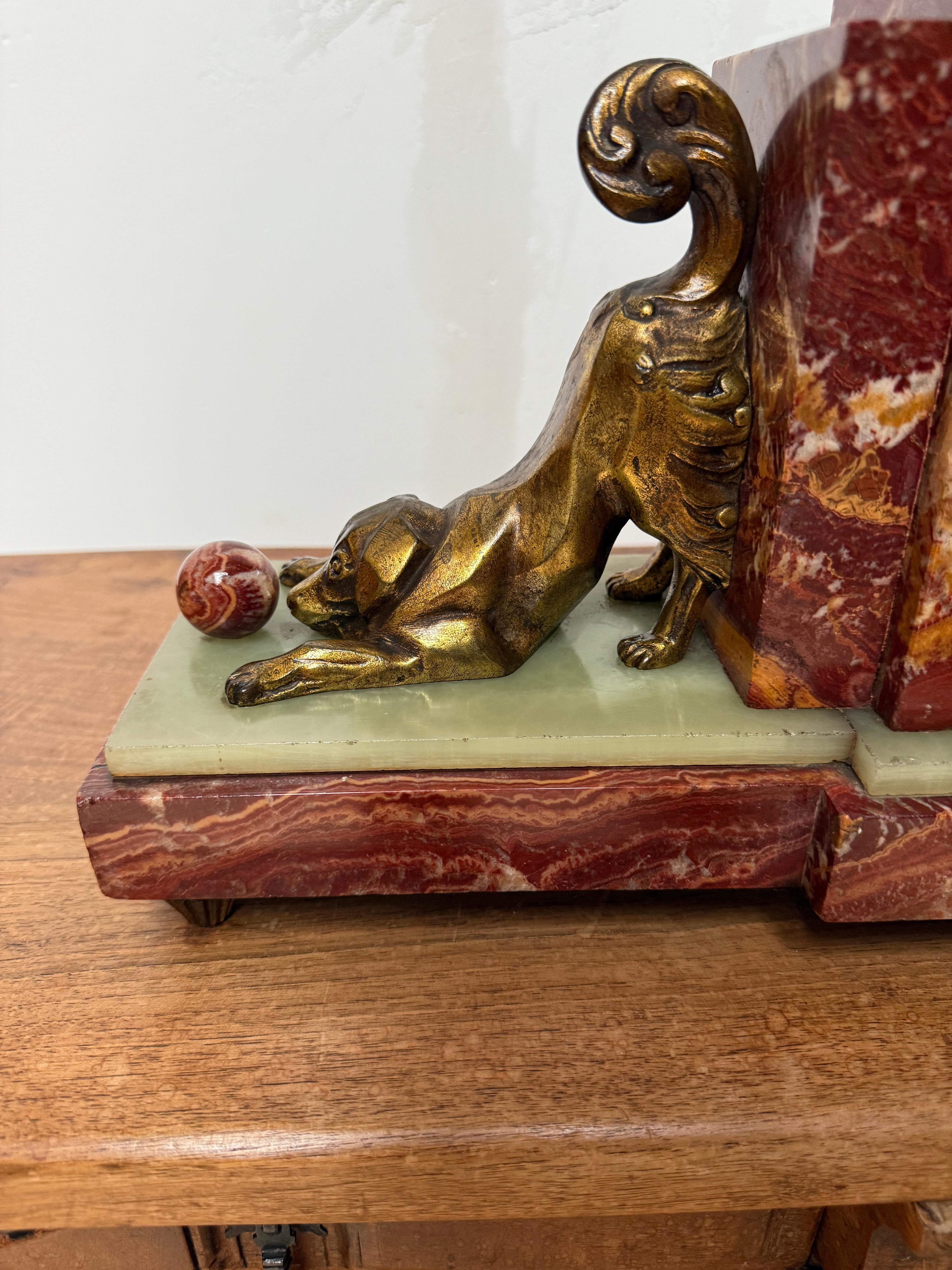 Very rare, perfectly running and sculptural, French Art Deco marble pendulum clock. 
Movement: Japy Frères (1806-1930)

If you are looking for an attractive antique mantel clock to grace your living space then this large and striking specimen (no