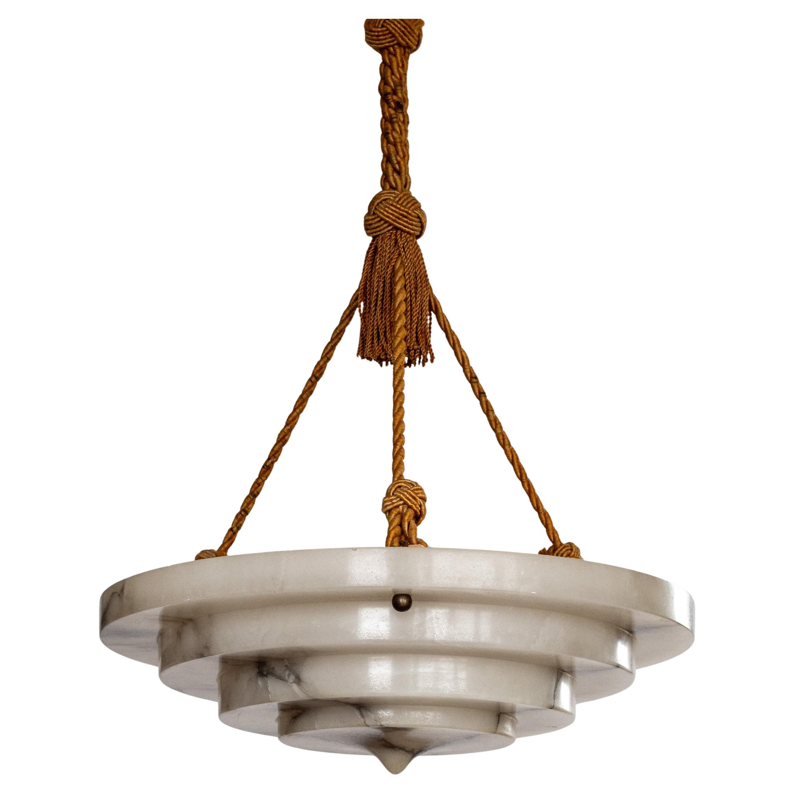 Rare Art Deco Marbled Alabaster Pendant Light / Chandelier, Sweden 1930s