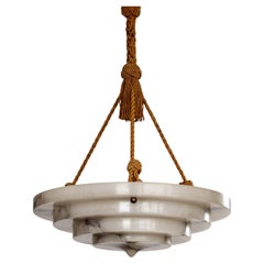 Rare Art Deco Marbled Alabaster Pendant Light / Chandelier, Sweden 1930s