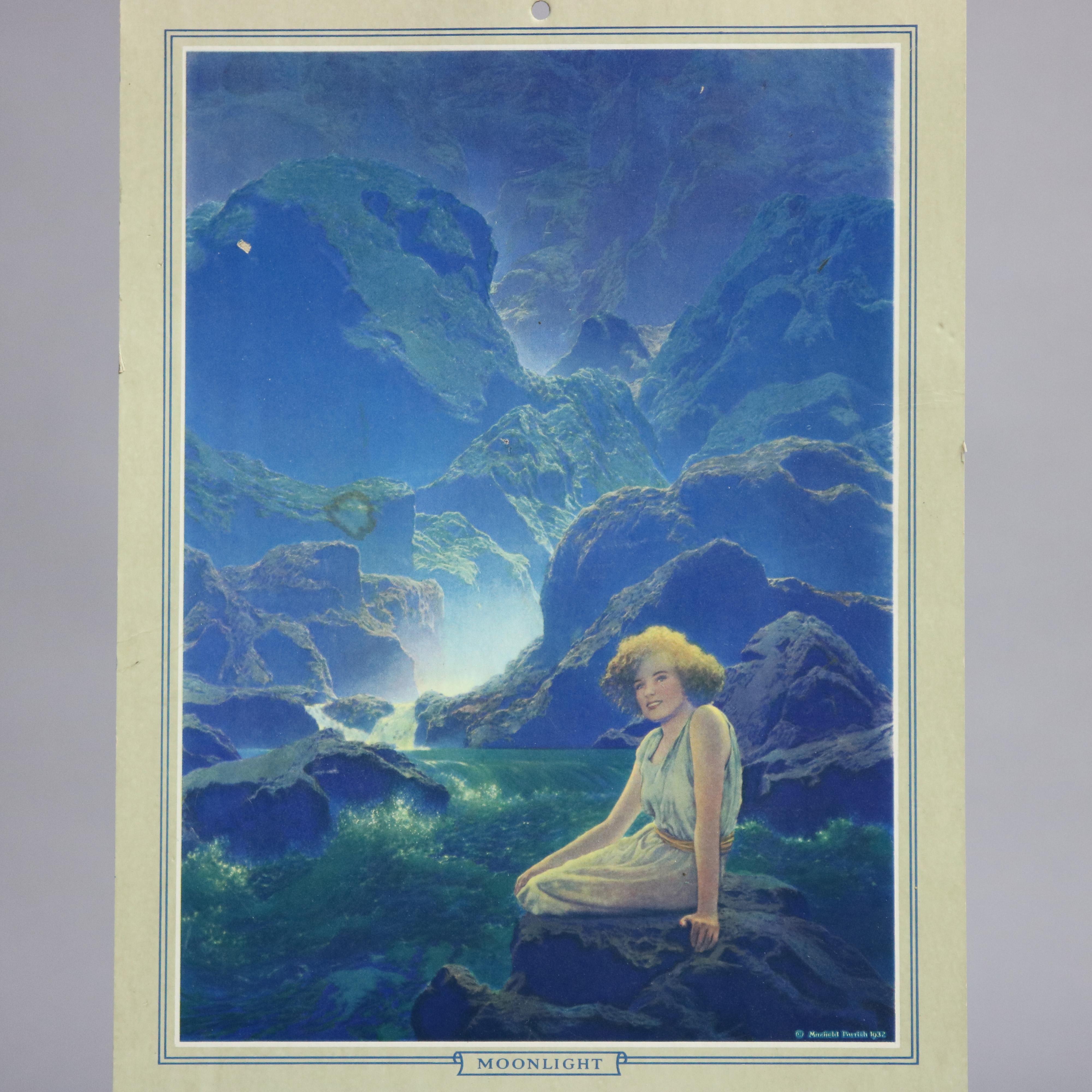 Art Nouveau Rare Art Deco Maxfield Parrish 1934 Edison Mazda Calendar Morning Light