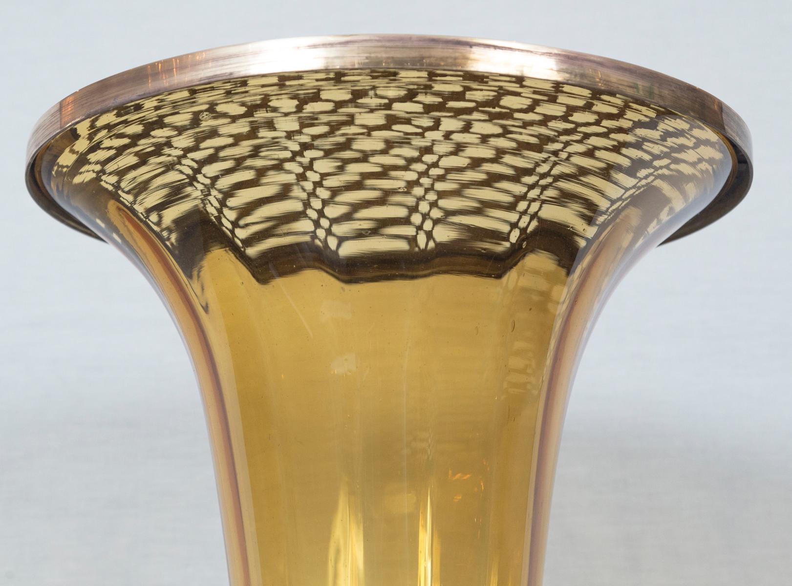Italian Rare Art Deco Murano Blown Amber Floor Vase