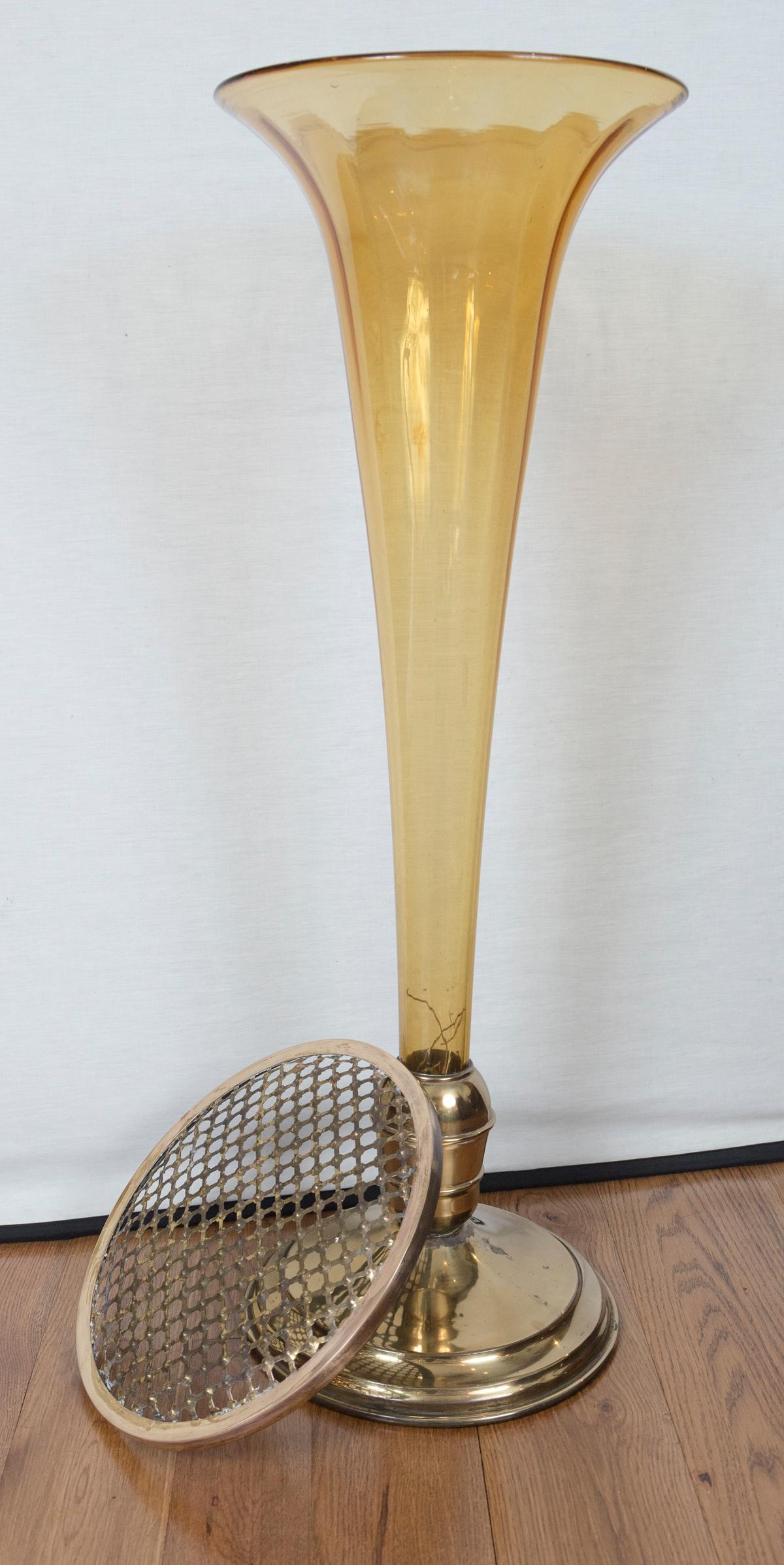 Rare Art Deco Murano Blown Amber Floor Vase 1