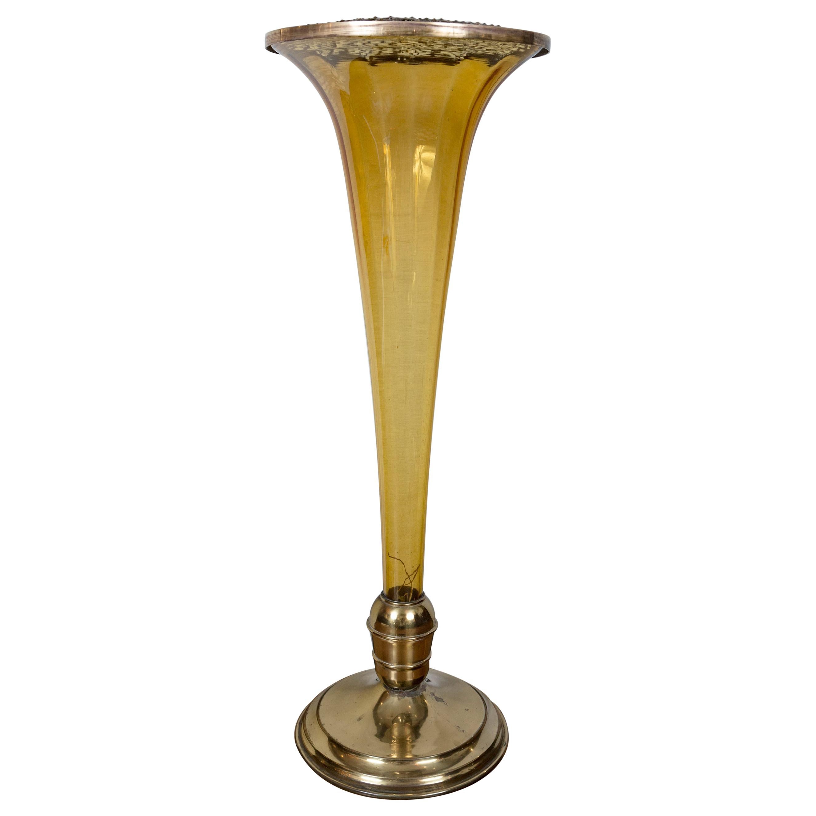 Rare Art Deco Murano Blown Amber Floor Vase
