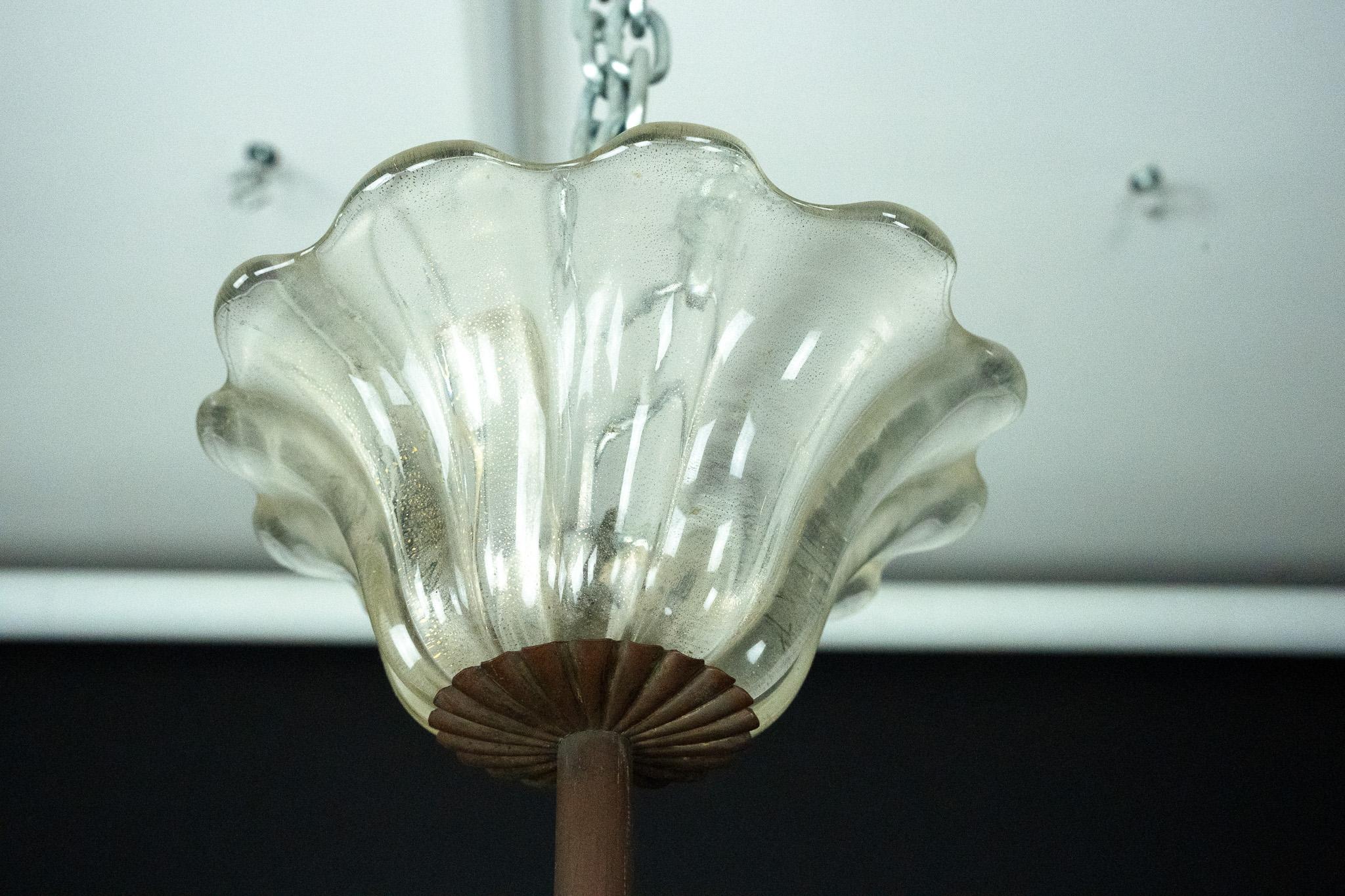 Rare Art Deco Murano Glass Chandelier by Archimede Seguso, Italy, 1930s For Sale 5