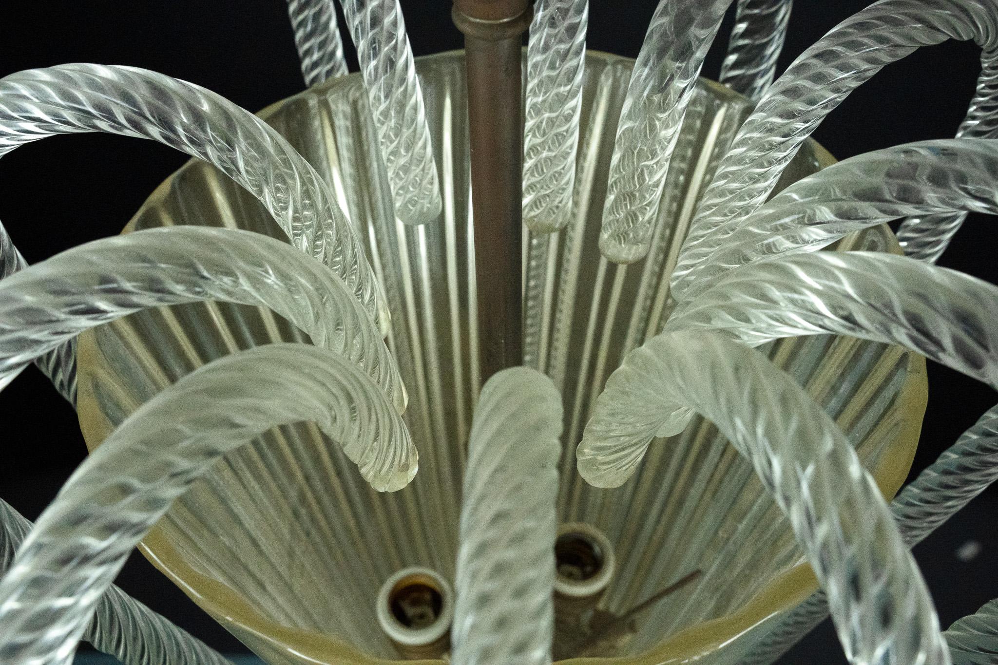Rare Art Deco Murano Glass Chandelier by Archimede Seguso, Italy, 1930s For Sale 6