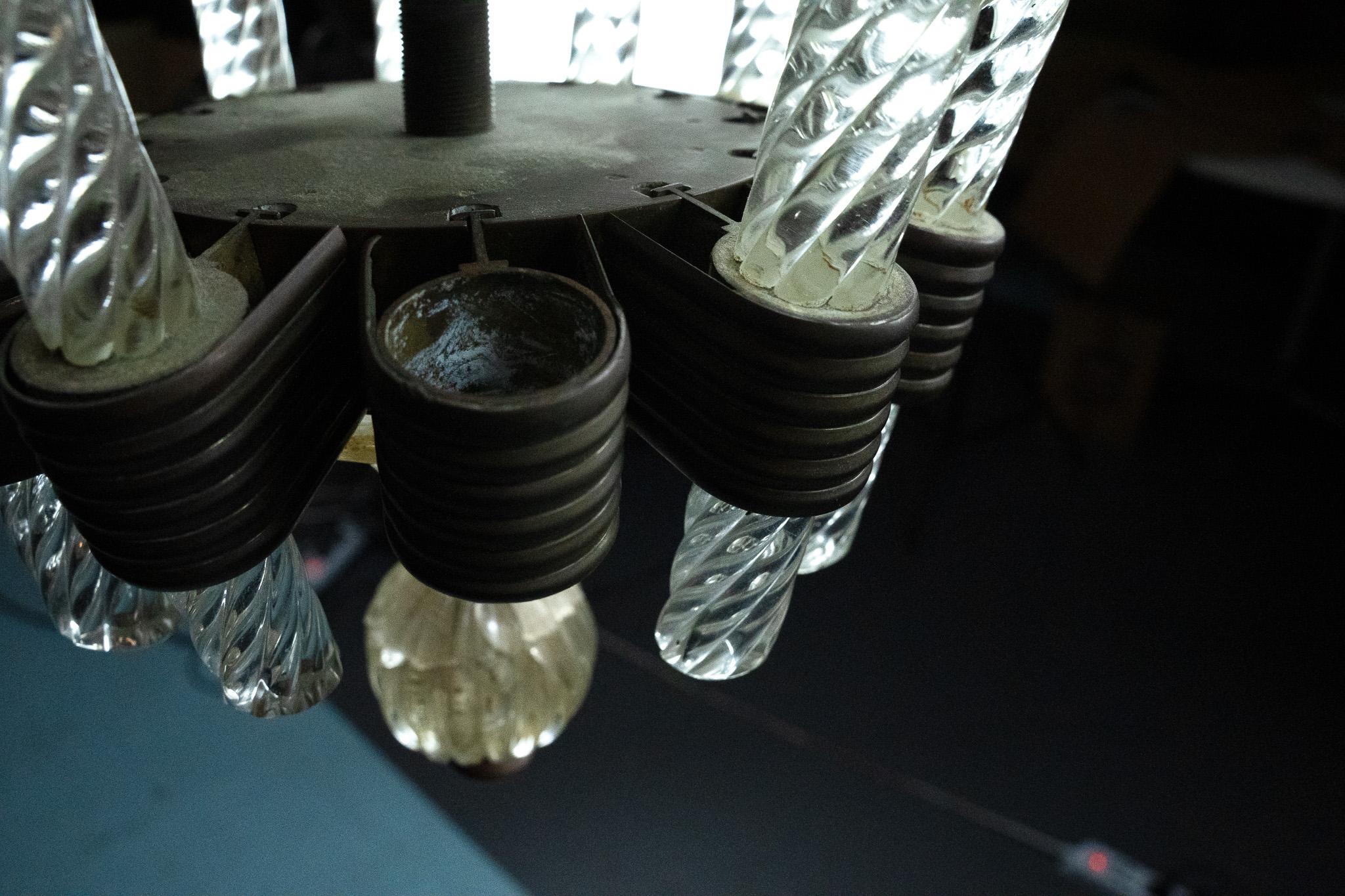 Rare Art Deco Murano Glass Chandelier by Archimede Seguso, Italy, 1930s For Sale 7