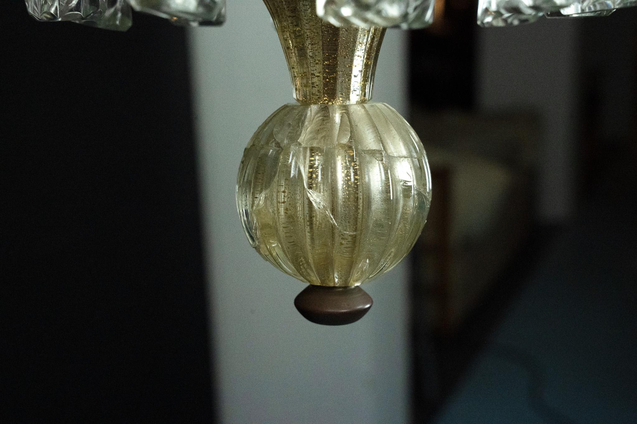 Rare Art Deco Murano Glass Chandelier by Archimede Seguso, Italy, 1930s For Sale 8