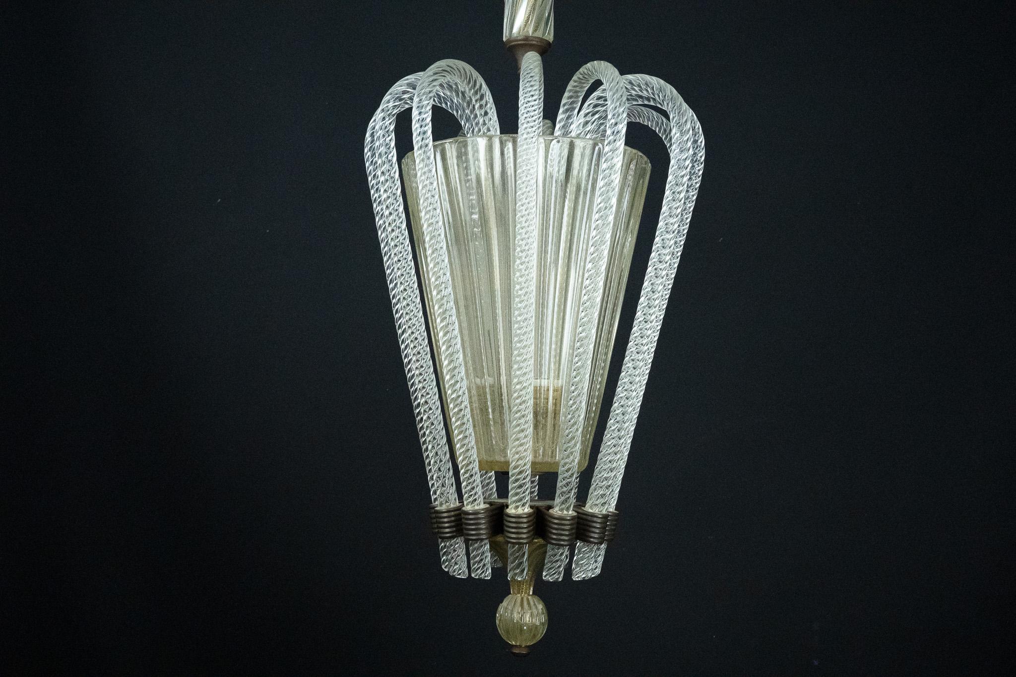 Rare Art Deco Murano Glass Chandelier by Archimede Seguso, Italy, 1930s For Sale 9