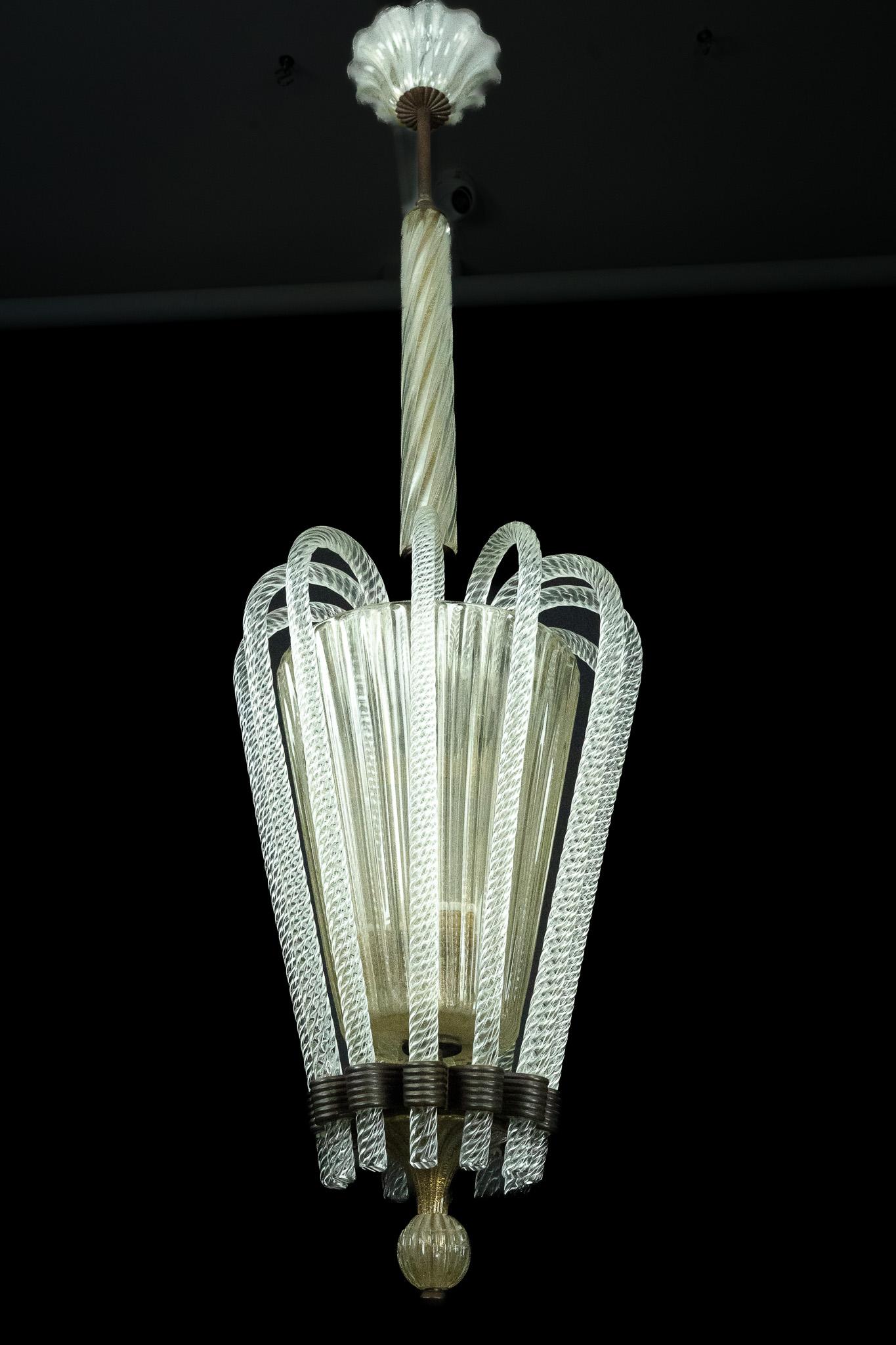 Rare Art Deco Murano Glass Chandelier by Archimede Seguso, Italy, 1930s For Sale 11