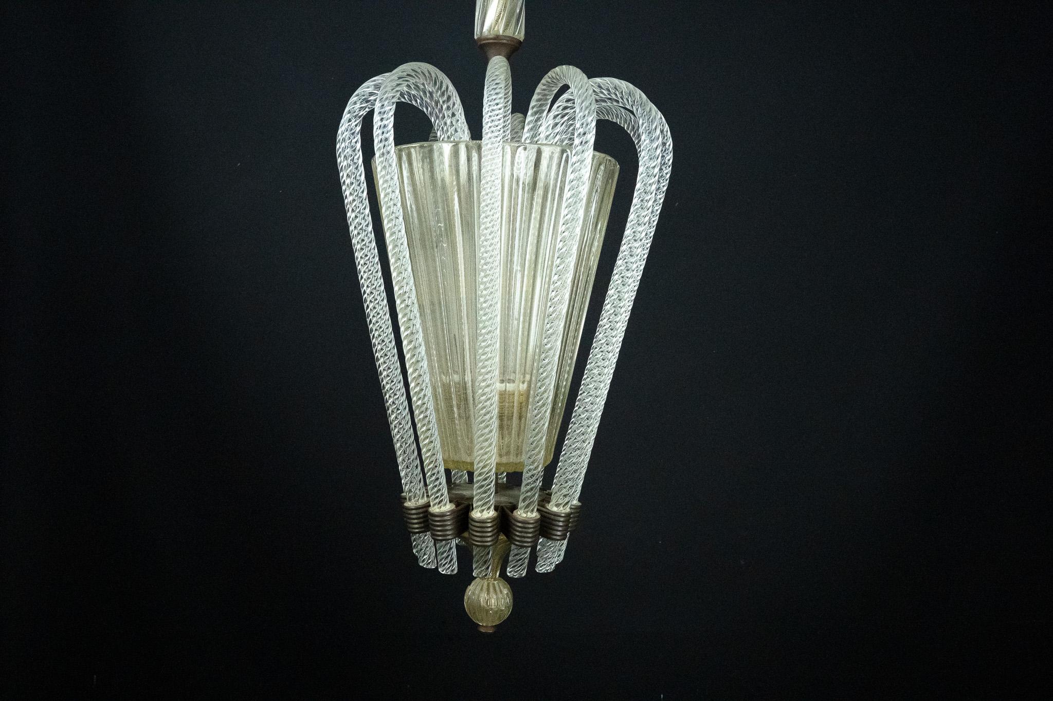 Rare Art Deco Murano Glass Chandelier by Archimede Seguso, Italy, 1930s For Sale 12