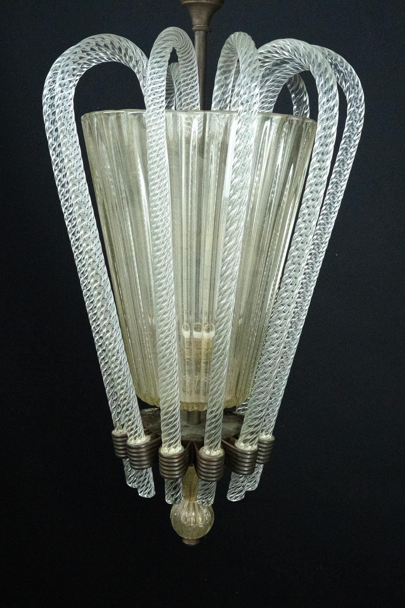Rare Art Deco Murano Glass Chandelier by Archimede Seguso, Italy, 1930s For Sale 13