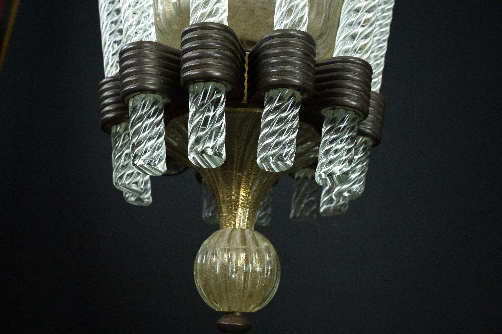 Rare Art Deco Murano Glass Chandelier by Archimede Seguso, Italy, 1930s For Sale 14