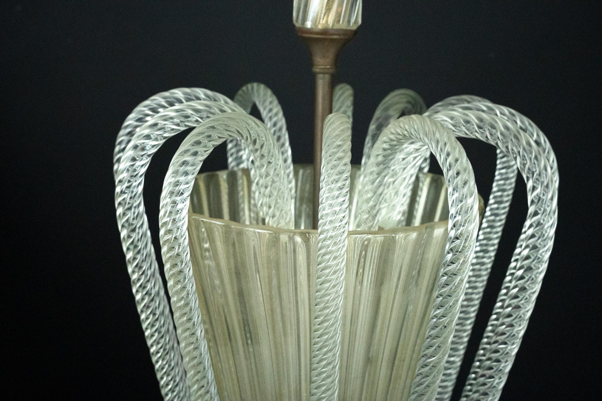 20th Century Rare Art Deco Murano Glass Chandelier by Archimede Seguso, Italy, 1930s For Sale