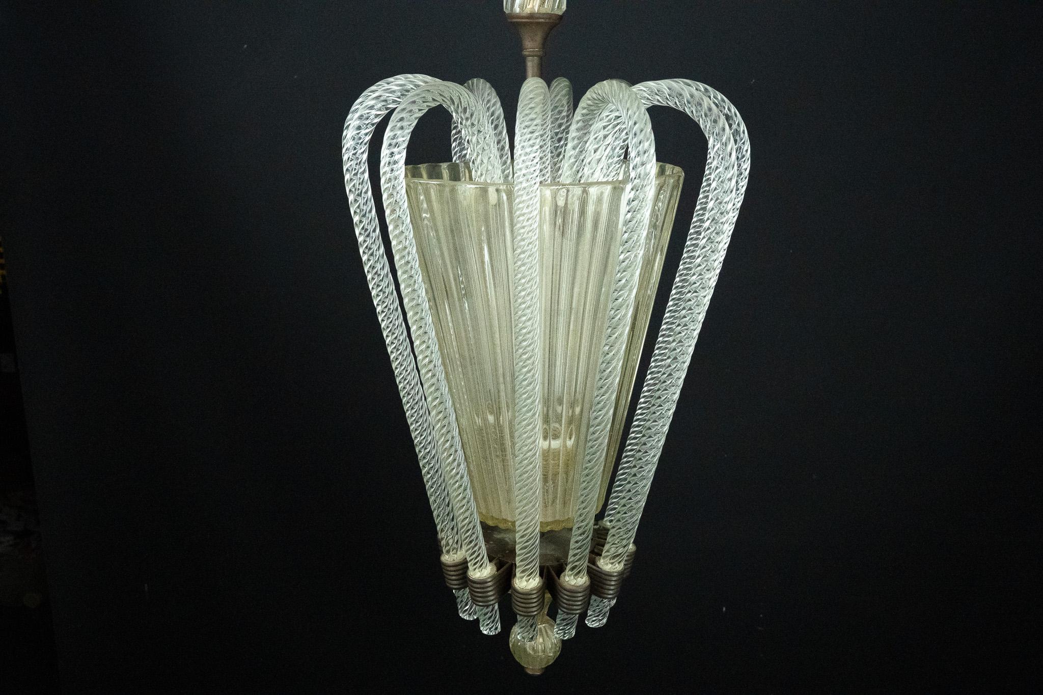 Rare Art Deco Murano Glass Chandelier by Archimede Seguso, Italy, 1930s For Sale 1