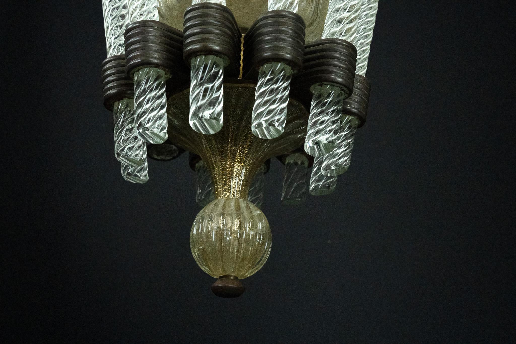 Rare Art Deco Murano Glass Chandelier by Archimede Seguso, Italy, 1930s For Sale 2