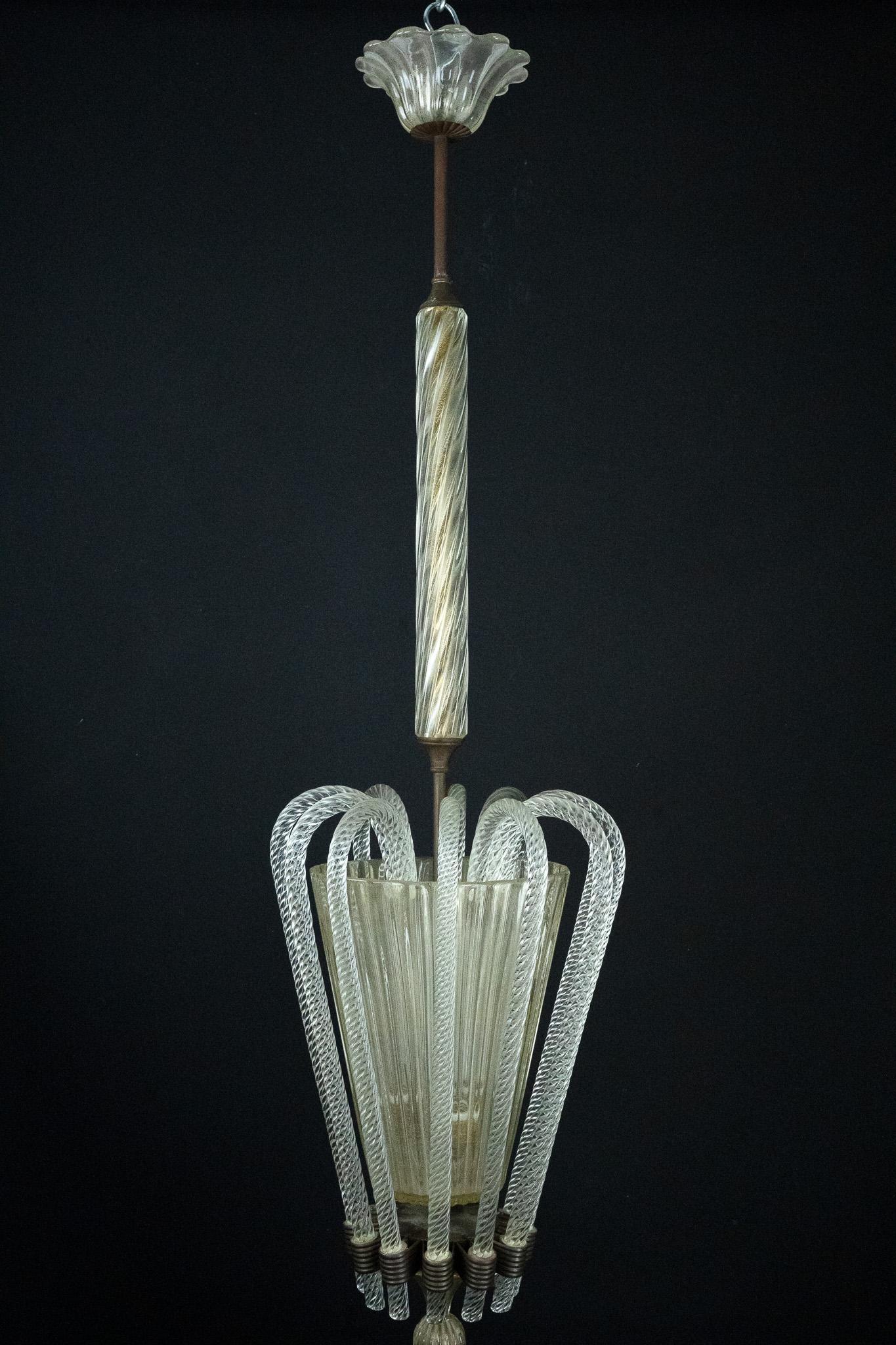 Rare Art Deco Murano Glass Chandelier by Archimede Seguso, Italy, 1930s For Sale 3