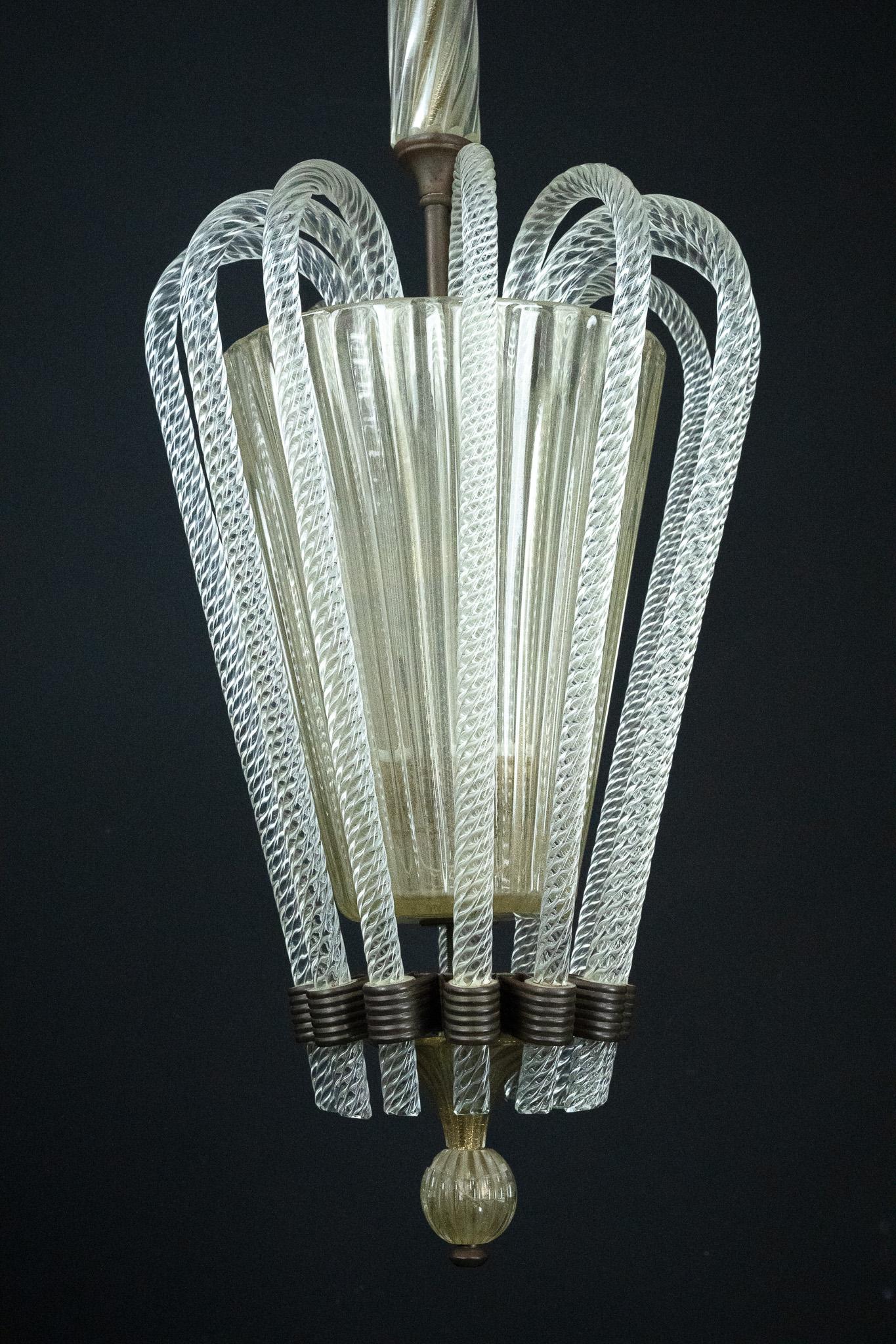 Rare Art Deco Murano Glass Chandelier by Archimede Seguso, Italy, 1930s For Sale 4