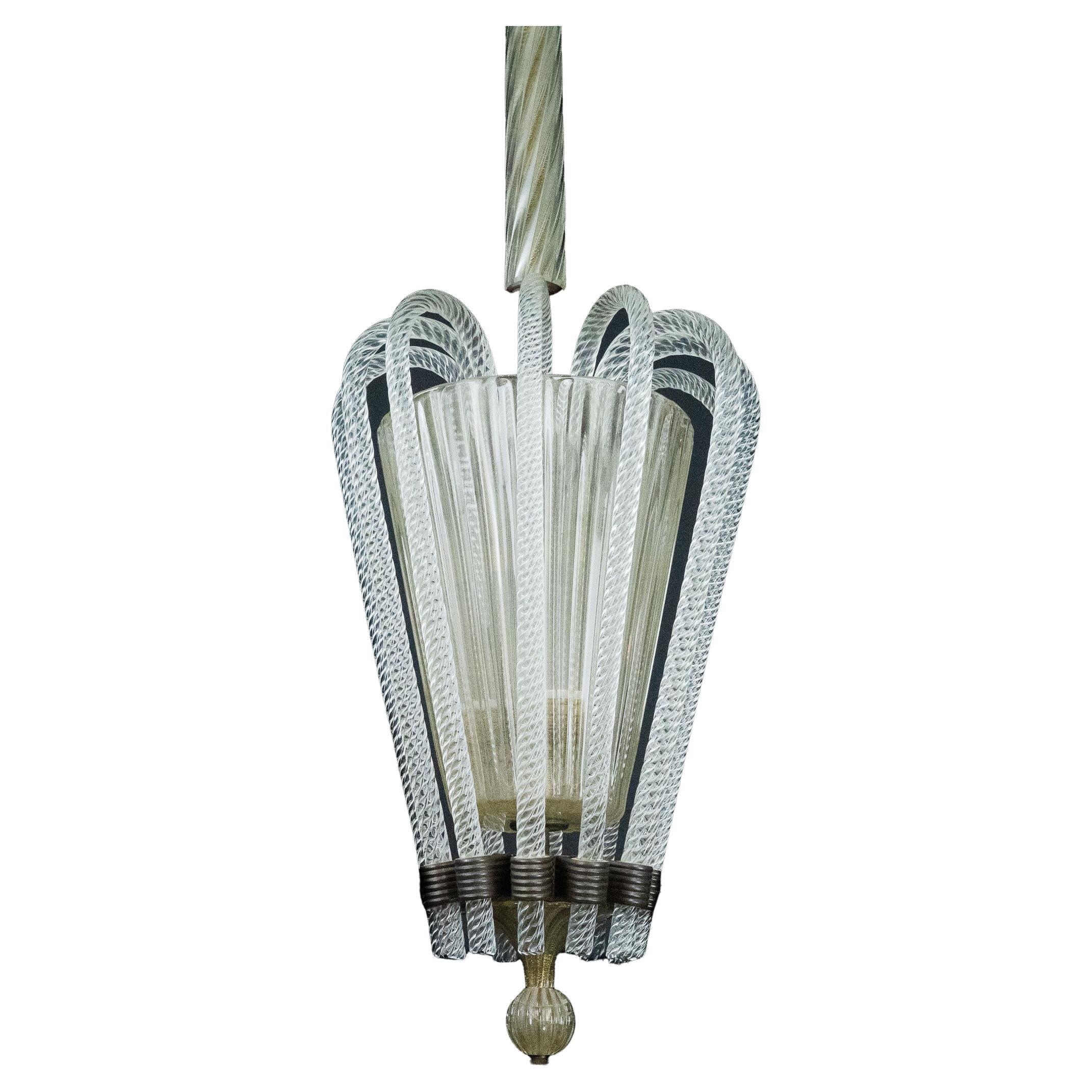 Rare Art Deco Murano Glass Chandelier by Archimede Seguso, Italy, 1930s For Sale