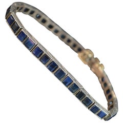 Rare Art Deco Natural Sapphire Silver and Gold Strand Bracelet