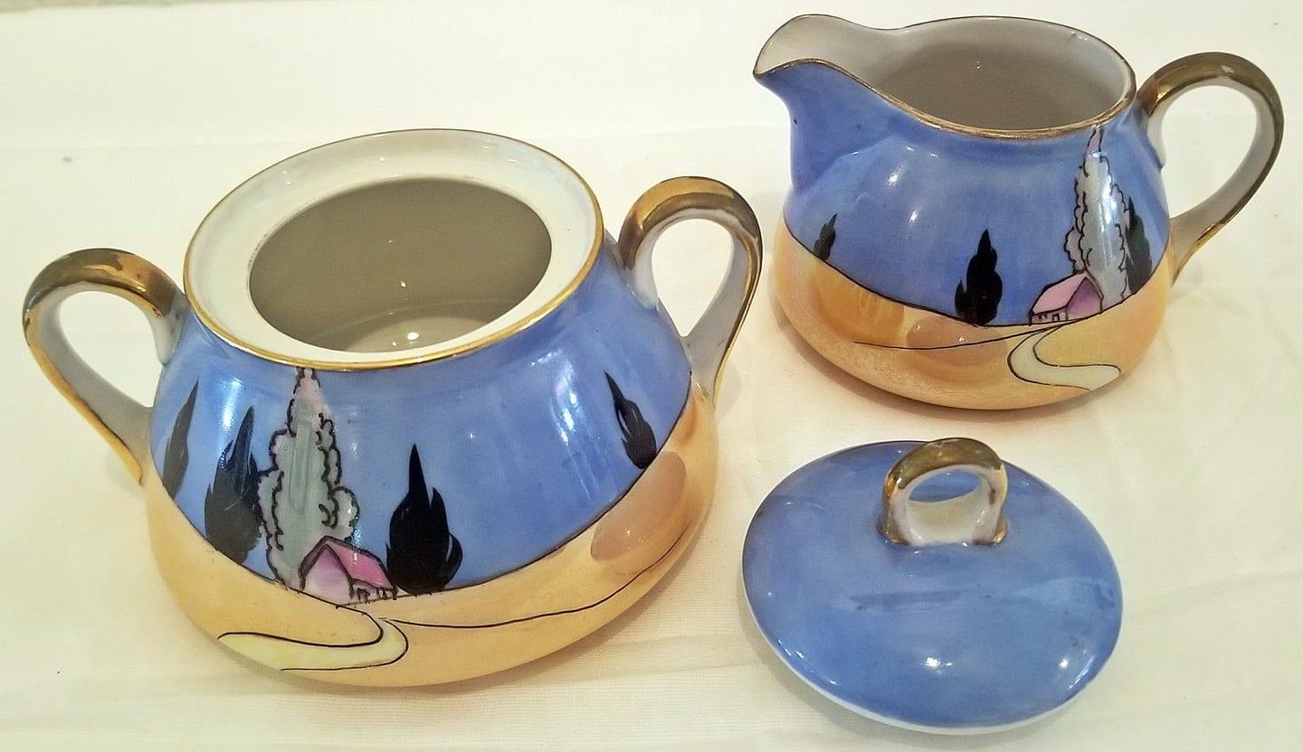 Peint à la main RARE crémier et sucrier Art Déco Noritake Lusterware en vente