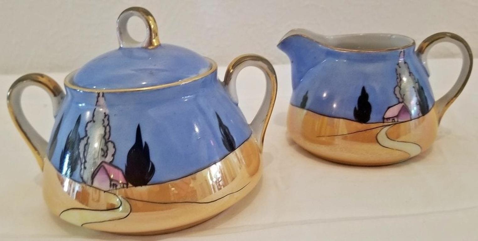 20ième siècle RARE crémier et sucrier Art Déco Noritake Lusterware en vente