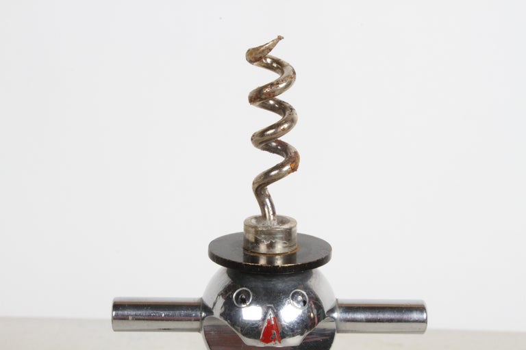 Rare Art Deco Novelty Chrome Snowman Jigger, Bottle Opener and Cork