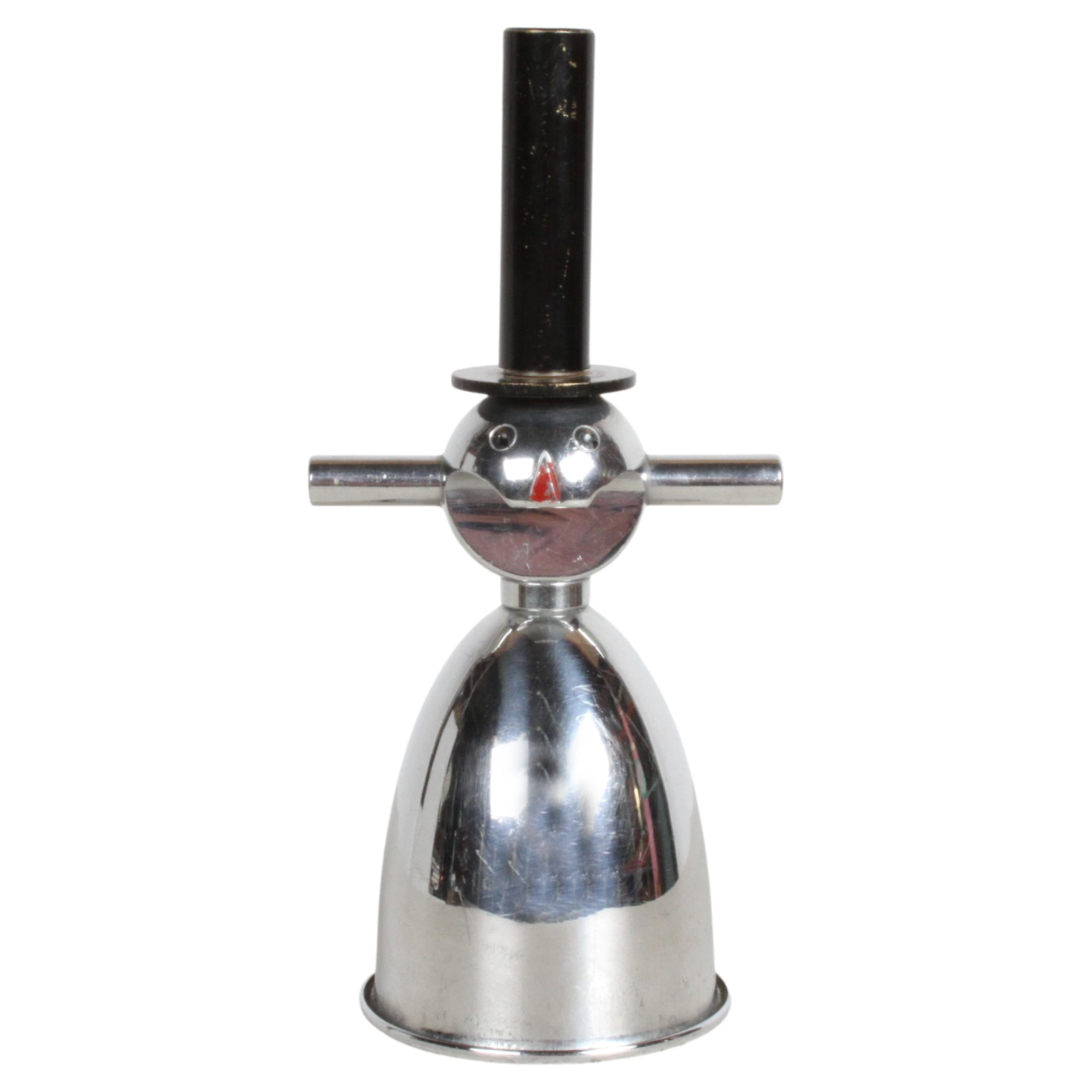 Rare Art Deco Novelty Chrome Snowman Jigger, Bottle Opener & Cork Screw