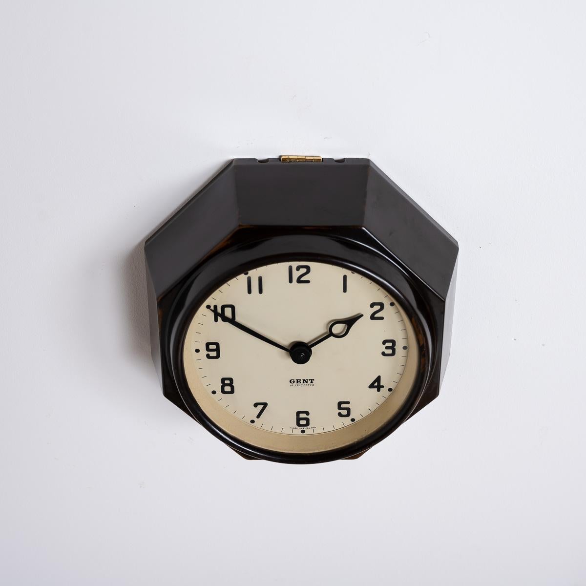 Rare Art Deco Octagonal Bakelite Wall Clock by Gent of Leicester 4