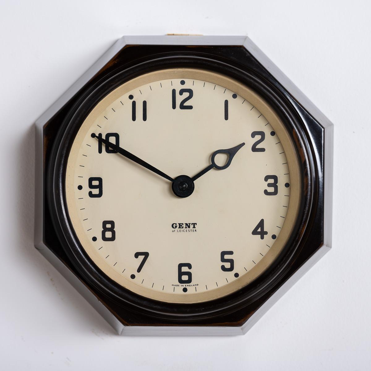 Mid-20th Century Rare Art Deco Octagonal Bakelite Wall Clock by Gent of Leicester