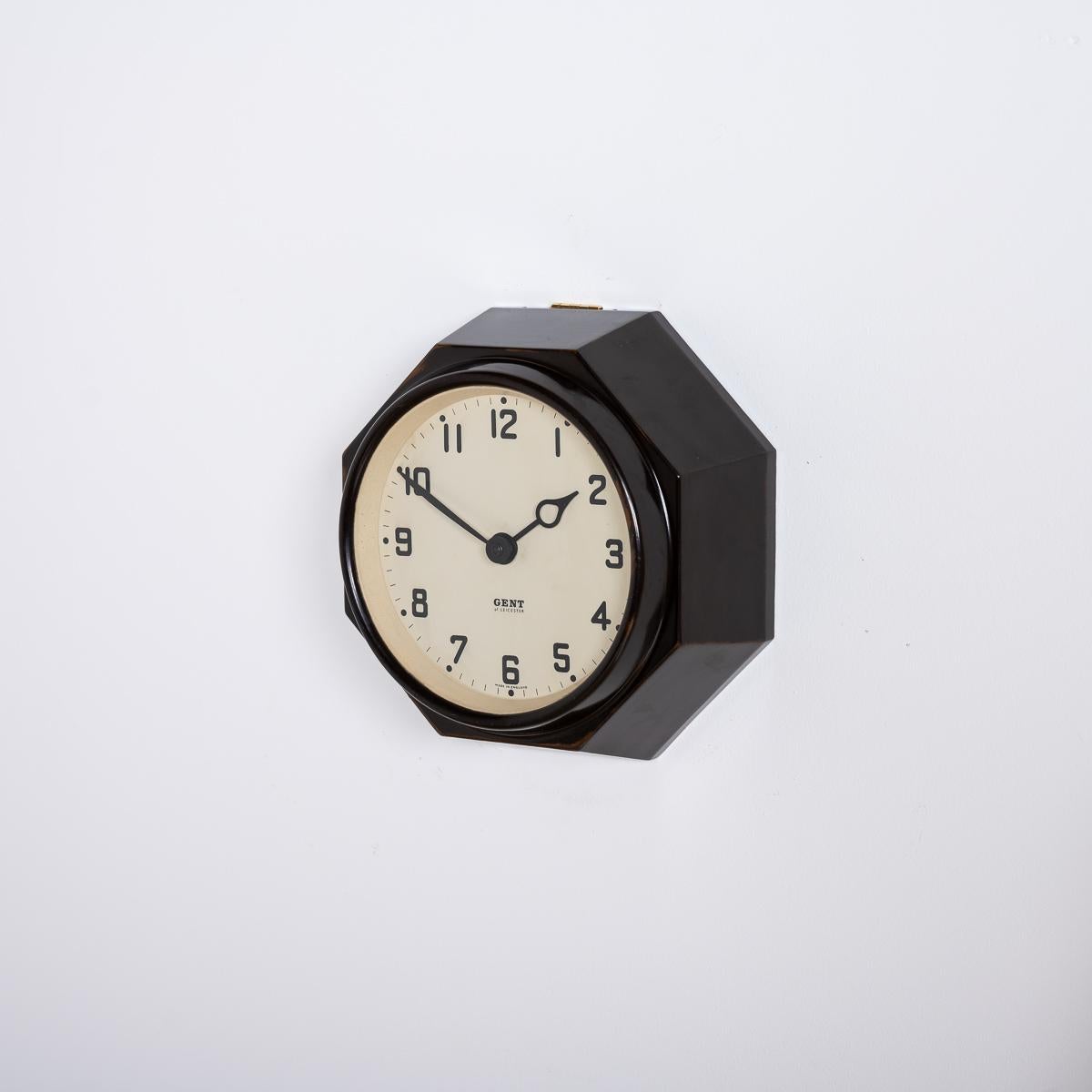 Rare Art Deco Octagonal Bakelite Wall Clock by Gent of Leicester 1