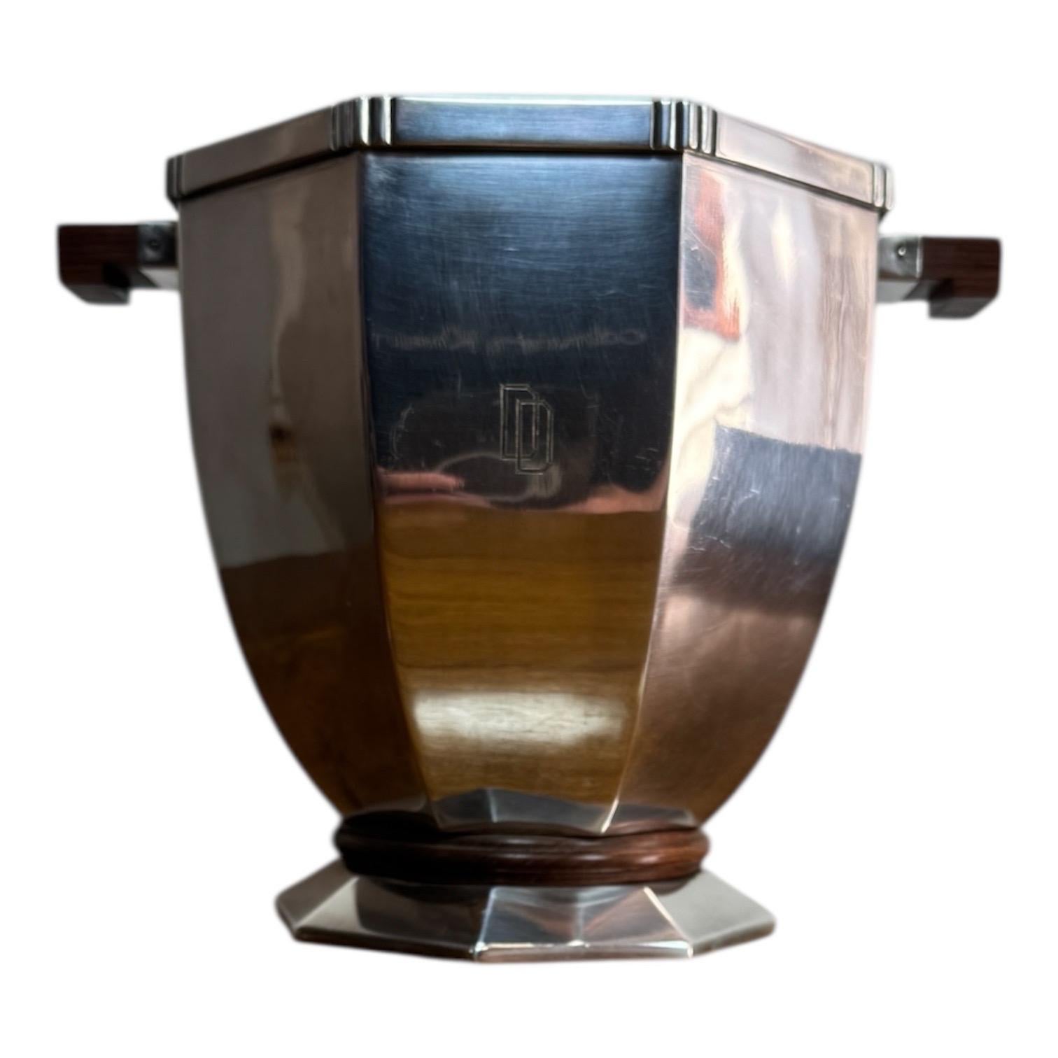 French Rare Art Deco Octagonal Ice Bucket / Champagne Cooler by Gallia Christofle For Sale