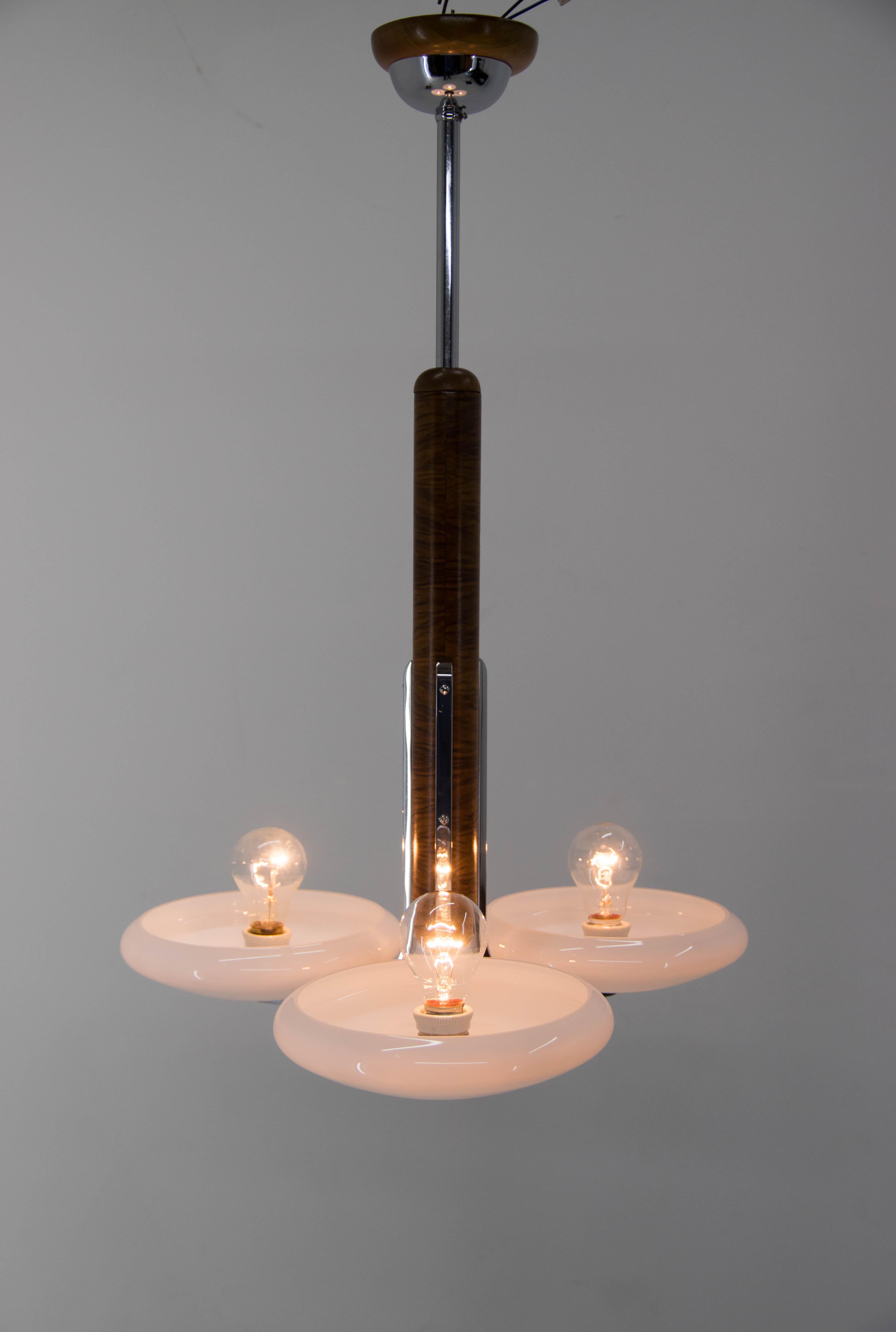 Czech Rare Art Deco or Bauhaus Chandelier Made by UP Zavody, 1930s