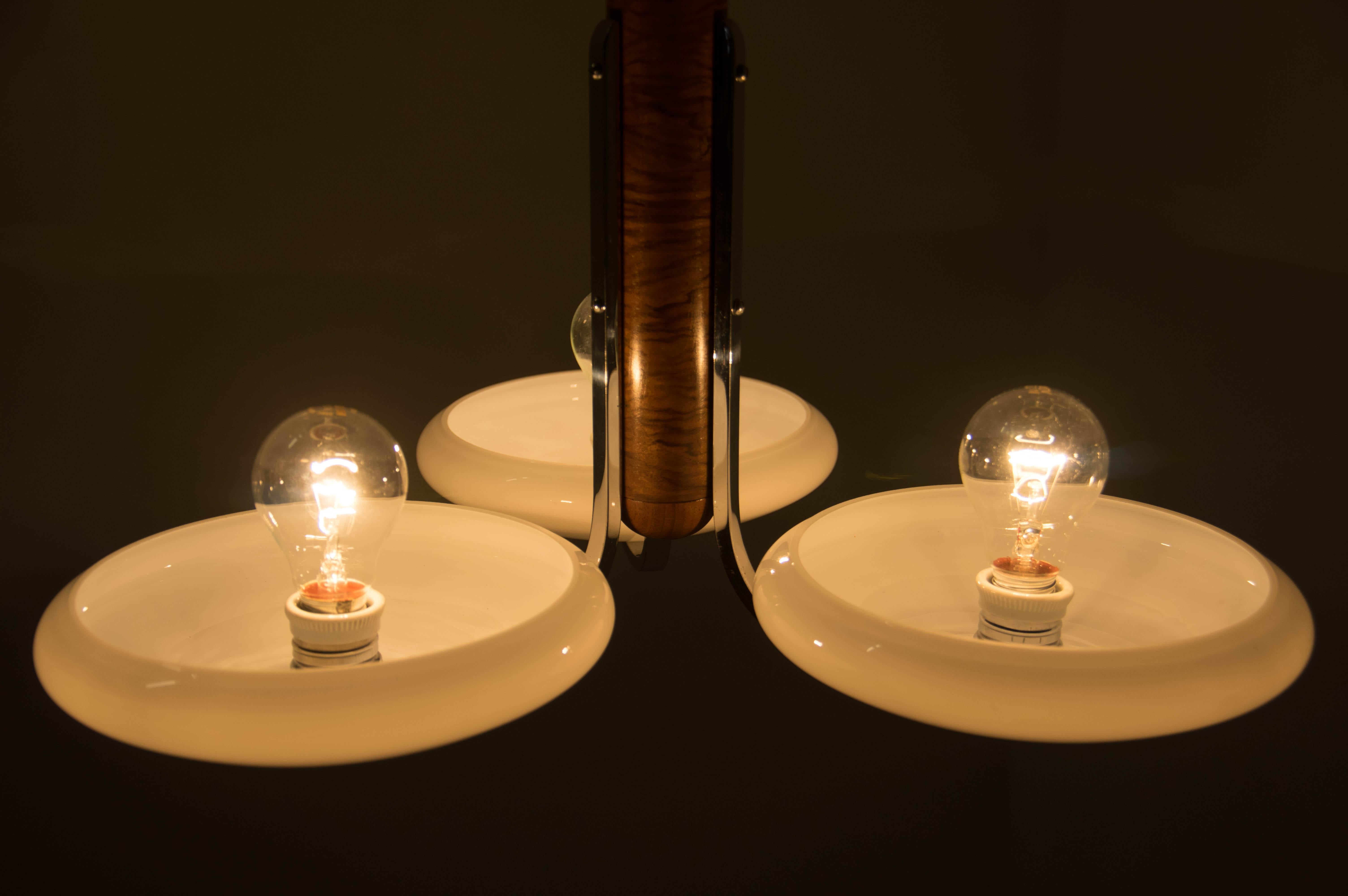 Opaline Glass Rare Art Deco or Bauhaus Chandelier Made by UP Zavody, 1930s