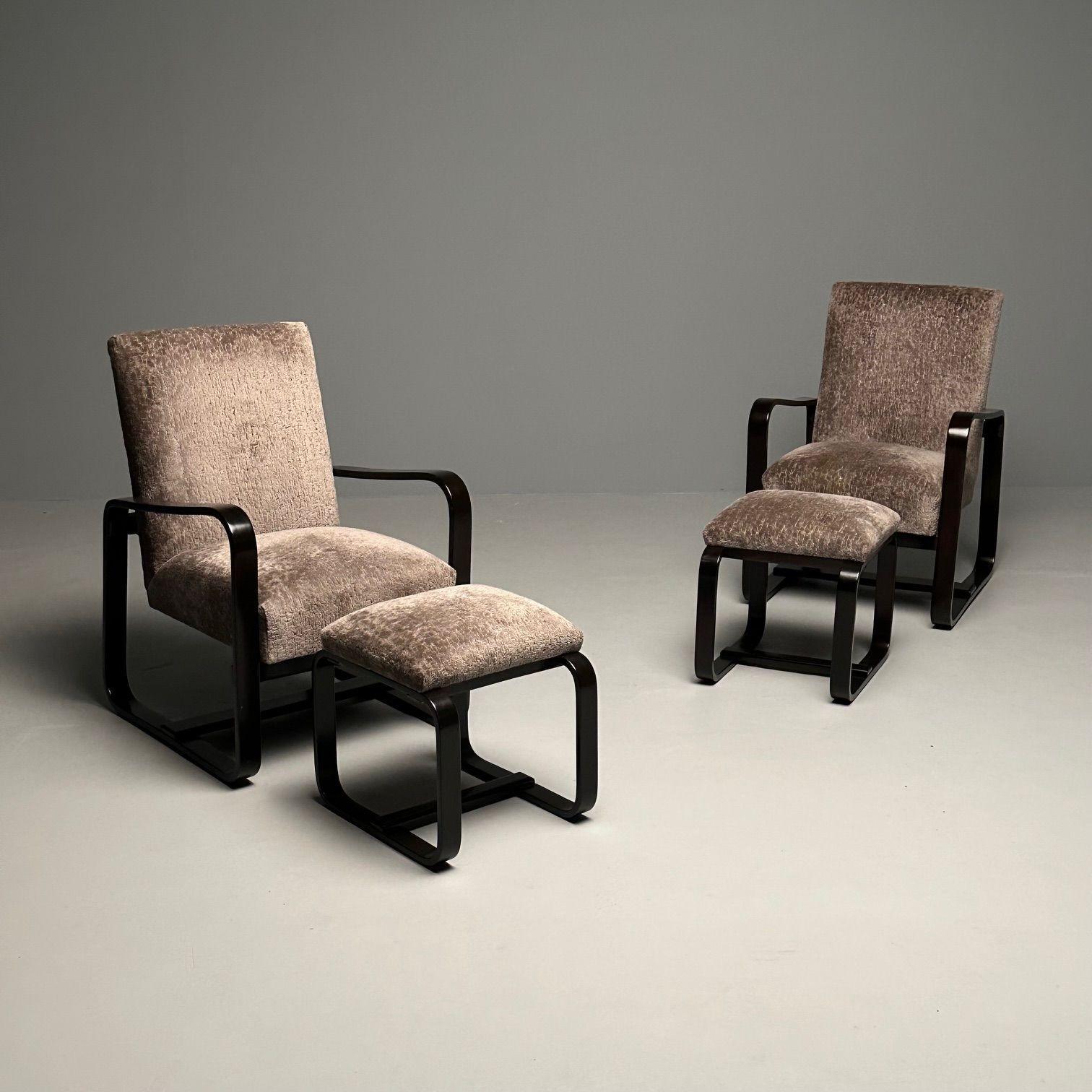 Italian Giuseppi Pagano, Art Deco, Armchairs, Ottomans, Taupe, Bentwood, Italy, 1939 For Sale
