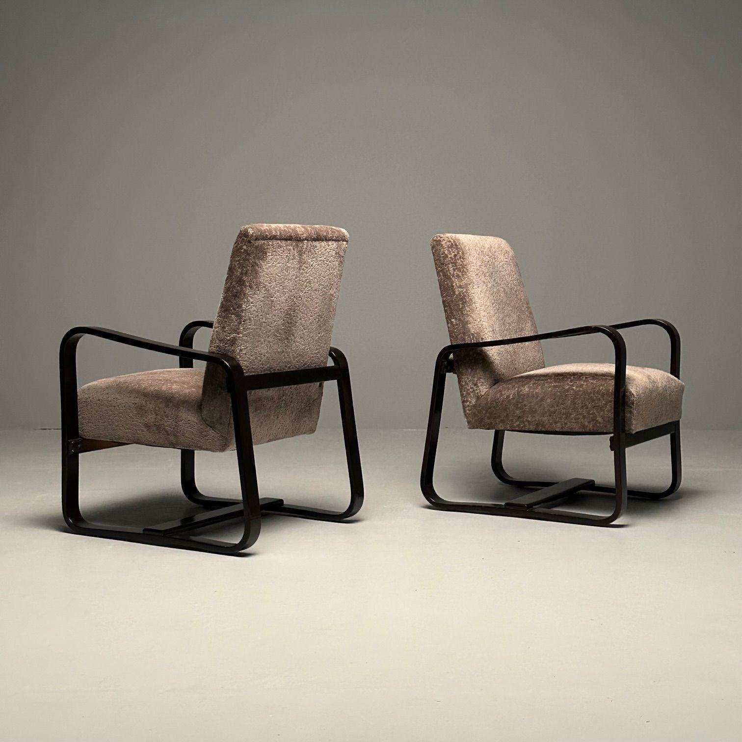 Giuseppi Pagano, Art Deco, Armchairs, Ottomans, Taupe, Bentwood, Italy, 1939 In Good Condition For Sale In Manhasset, NY
