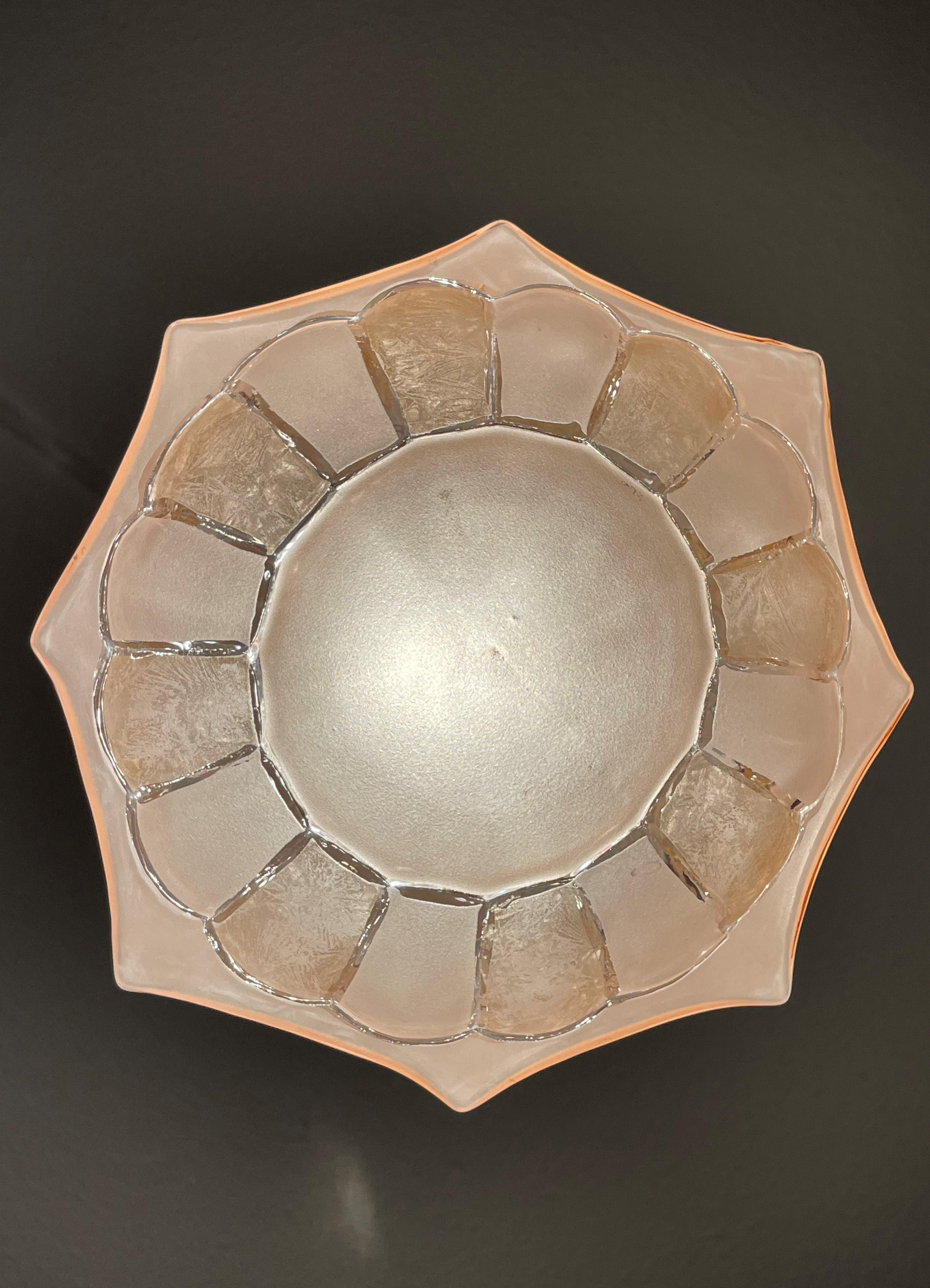 Rare Art Deco Pendant Light Fixture w. Octagonal Satinated & Frosted Glass Shade For Sale 2