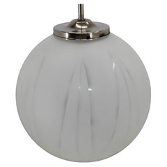 Rare Art Deco Pendant Light, Sandblasted Glass, Europe, 1930s, 41cm