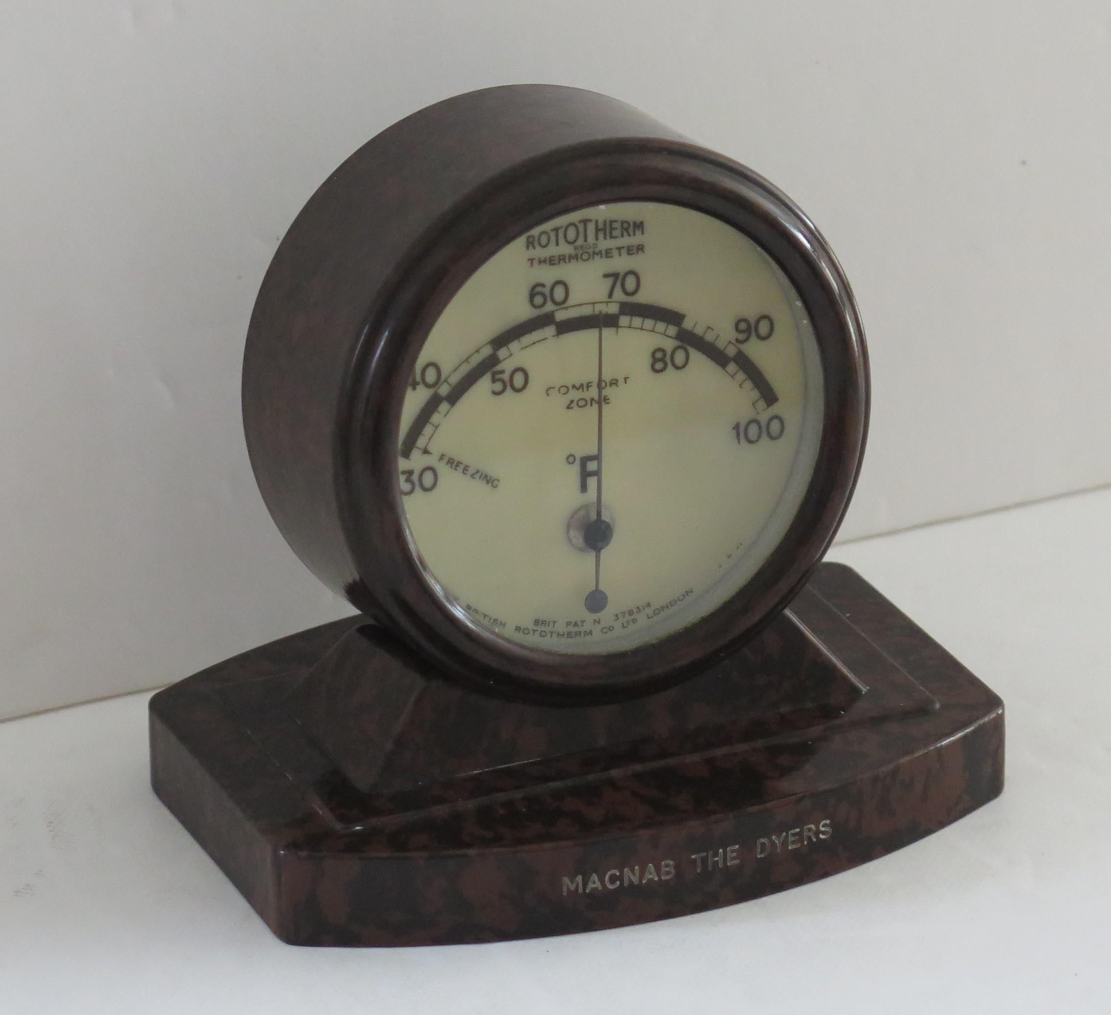 Rare Art Deco Period Bakelite Desk Thermometer, English circa 1920s 1