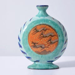 Rare Art Deco period ceramic "moon flask" Vase by Jean Mayodon
