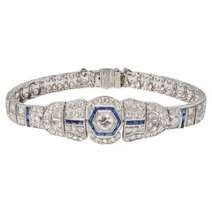 Antique Rare Art Deco Period Diamond & Sapphire Bracelet Platinum IGI Certified 4.10 Cts