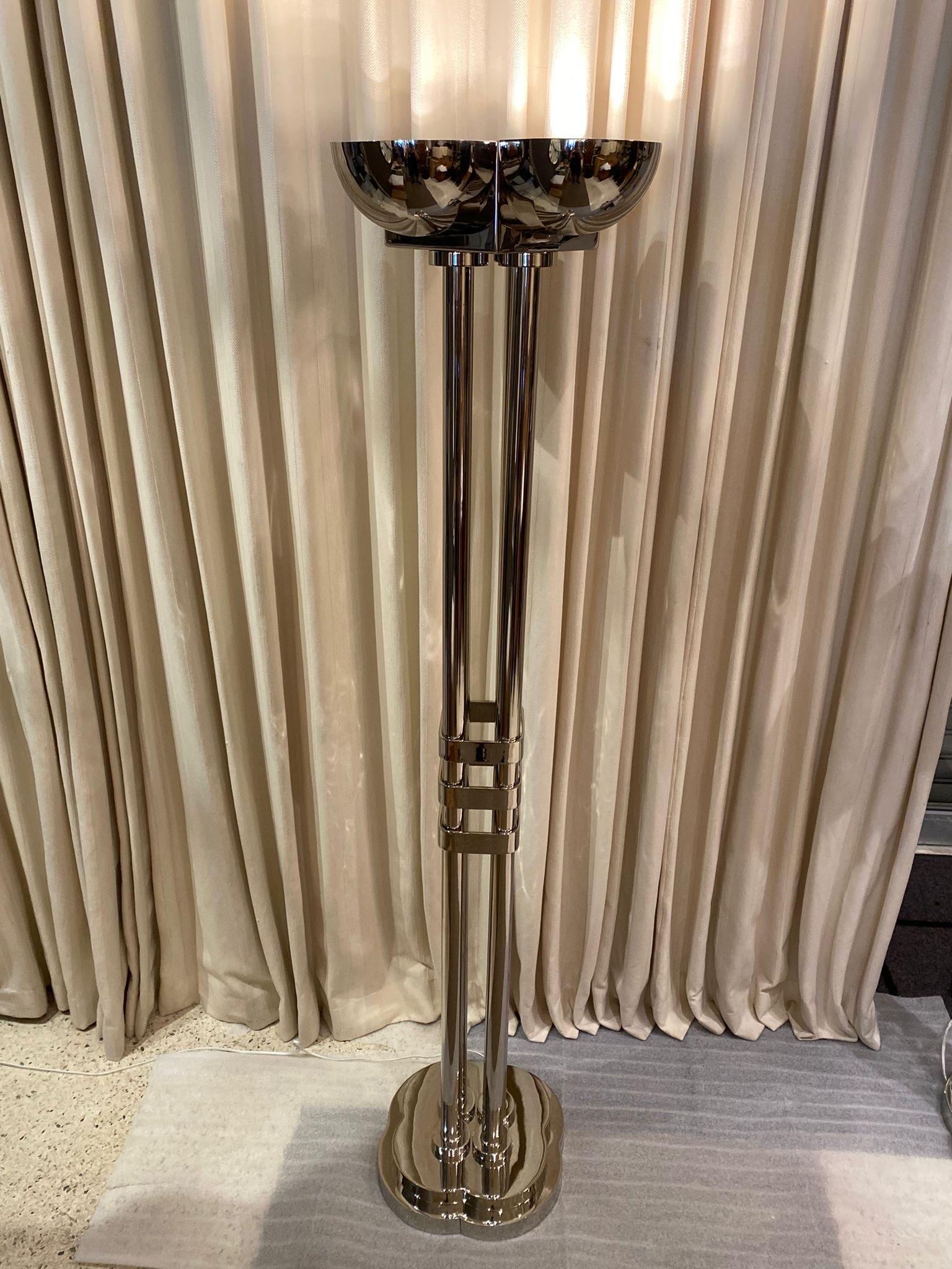 Rare Art Deco Period Polished Chromed Torchiere Lamp - Two Available For Sale 8