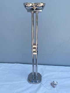 Rare Art Deco Period Polished Chromed Torchiere Lamp - Two Available
