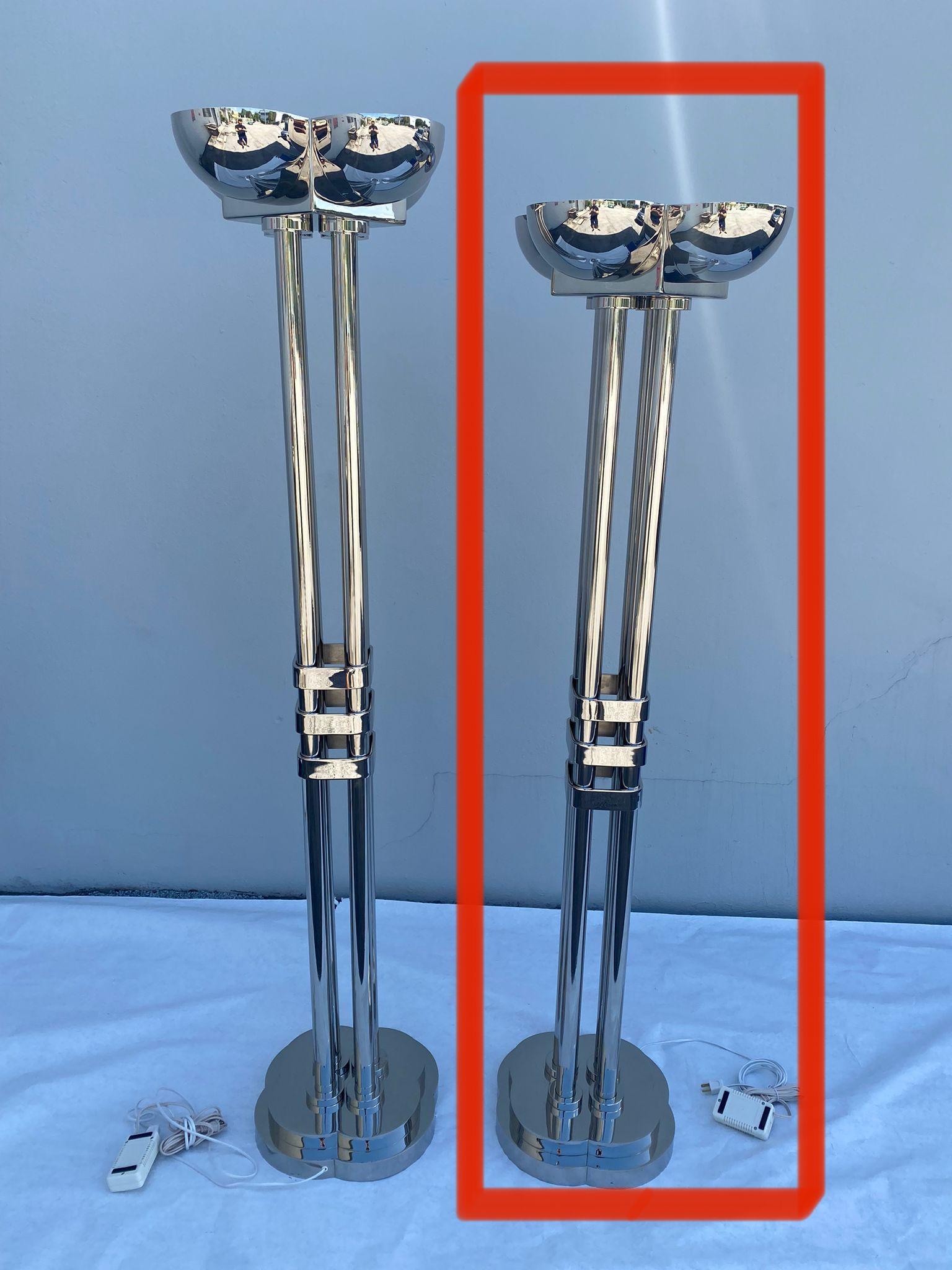 Rare Art Deco Period Polished Chromed Torchiere Lamp - Two Available In Good Condition For Sale In East Hampton, NY