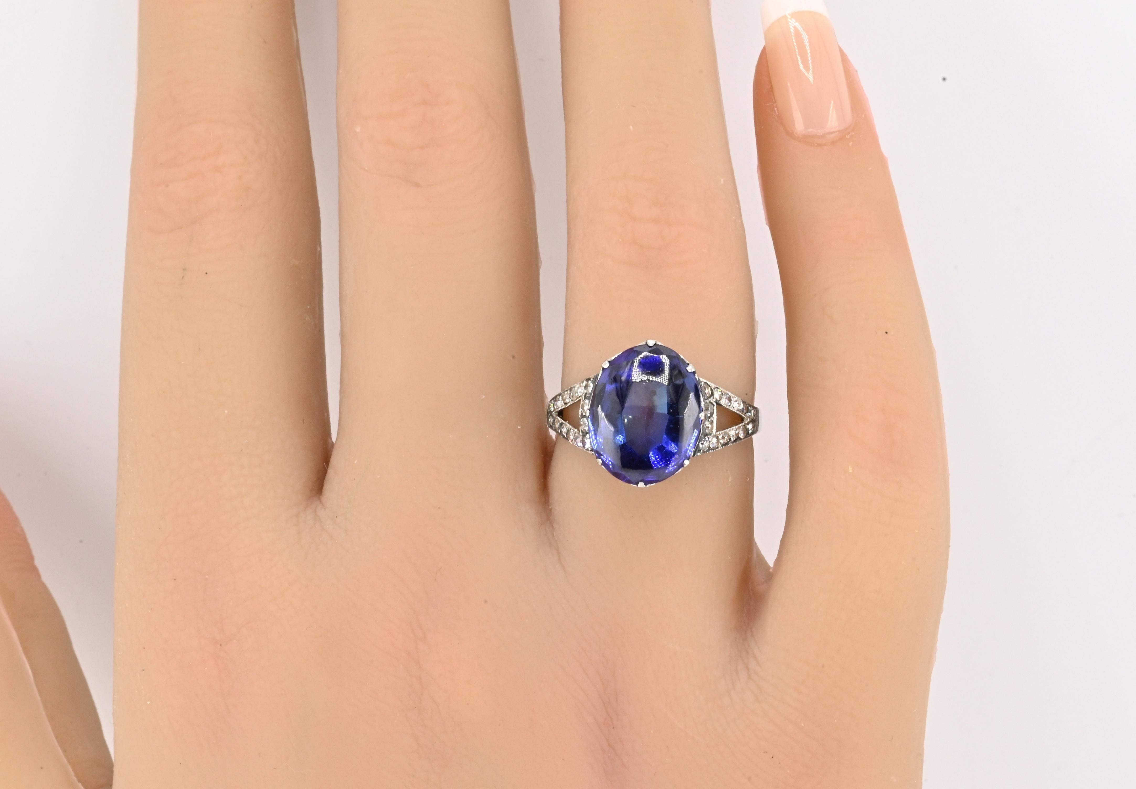 Title:

Rare Platinum Ring with 13.00x10.35mm Lab-Grown Sapphire and Diamond Accents

Ring Size 7.5

Description:
This bold and modern platinum ring showcases a striking laboratory-grown oval mixed-cut sapphire measuring 13.00 x 10.35 x 6.22 mm. The
