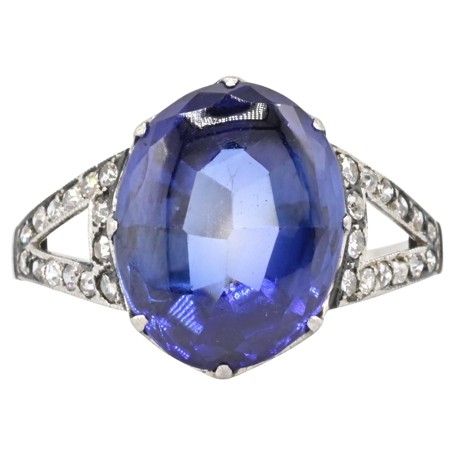 Rare Art Deco Period Sapphire & Diamond Ring With IGI Report For Sale