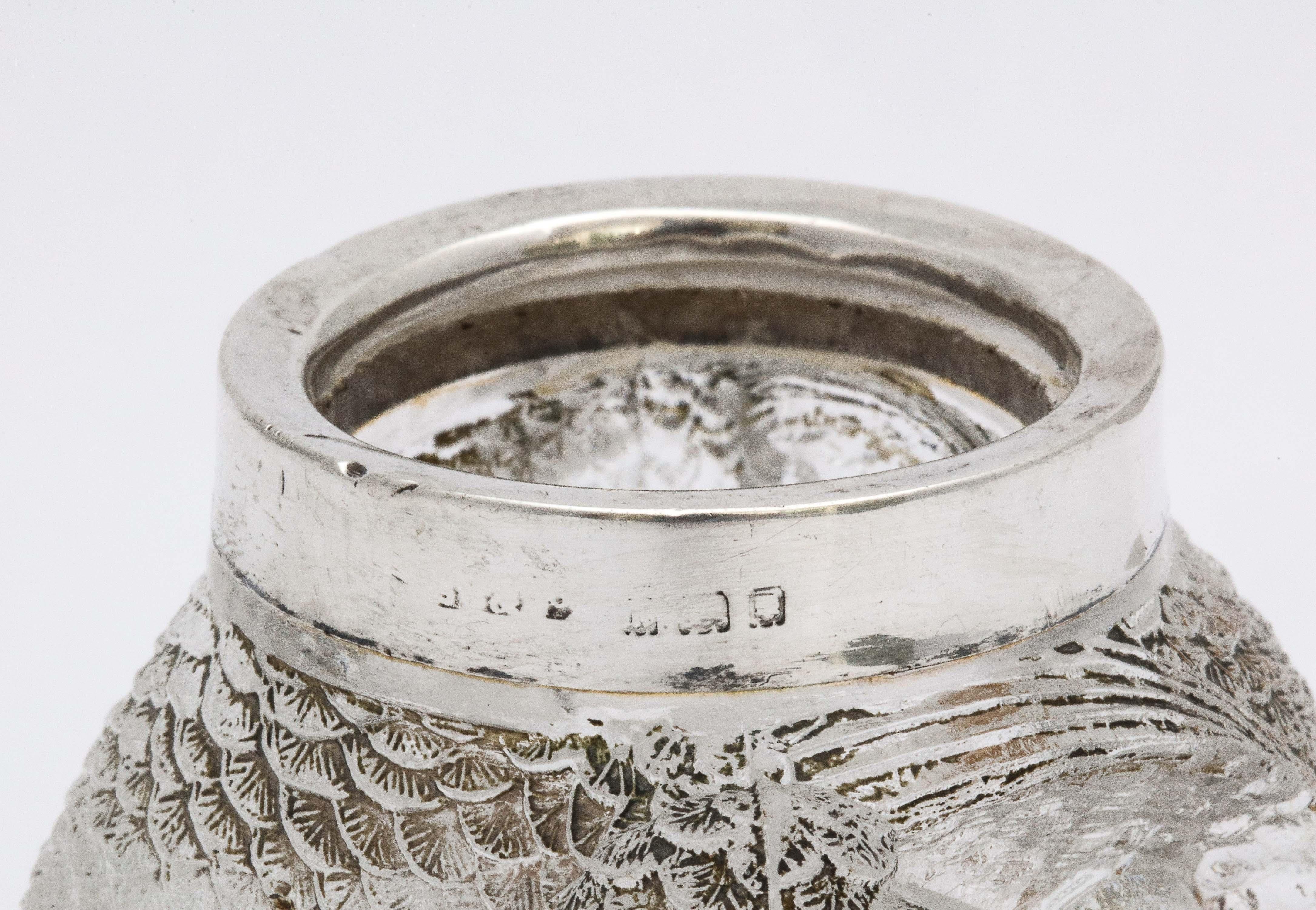Argento 925 Raro fiammifero a forma di gufo in vetro con montatura in argento Sterling del periodo Art Deco in vendita