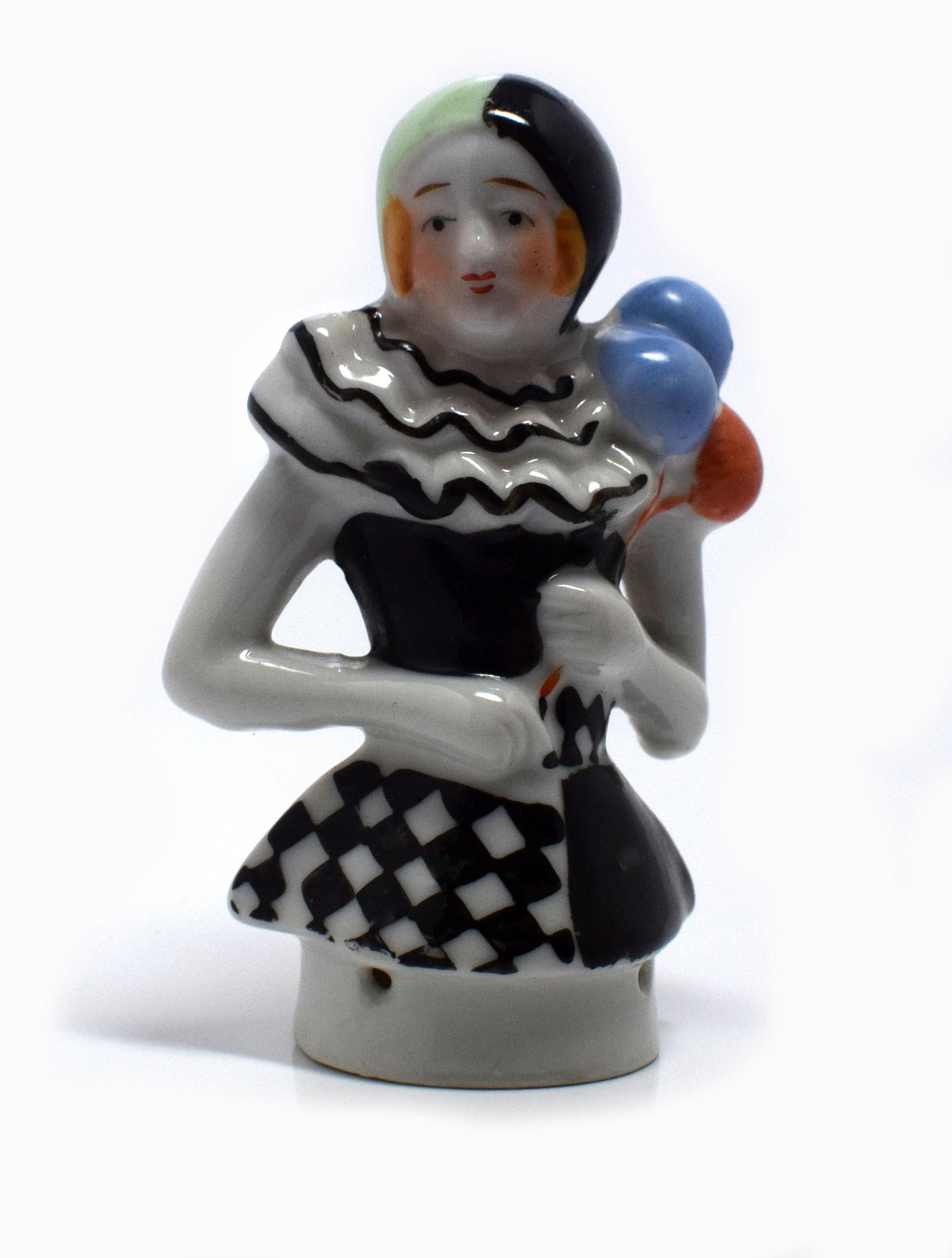 Seltene Art Deco Pierette halbe Puppe Pin-Kissen (Art déco) im Angebot